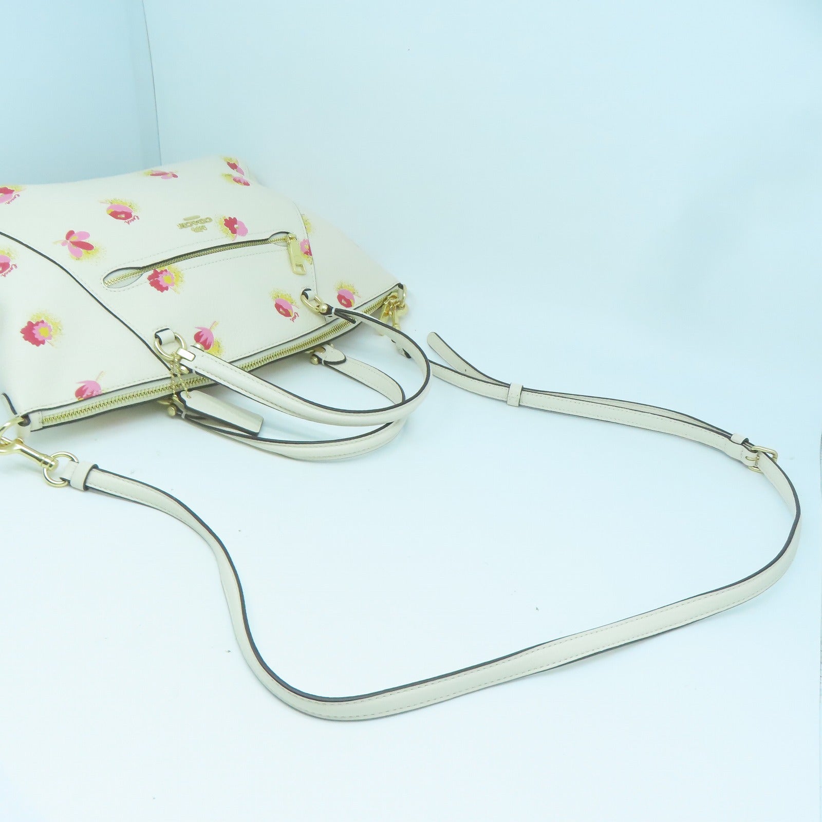 COACH 牛皮皮革2 Way Shoulder金扣手挽肩背兩用袋白色