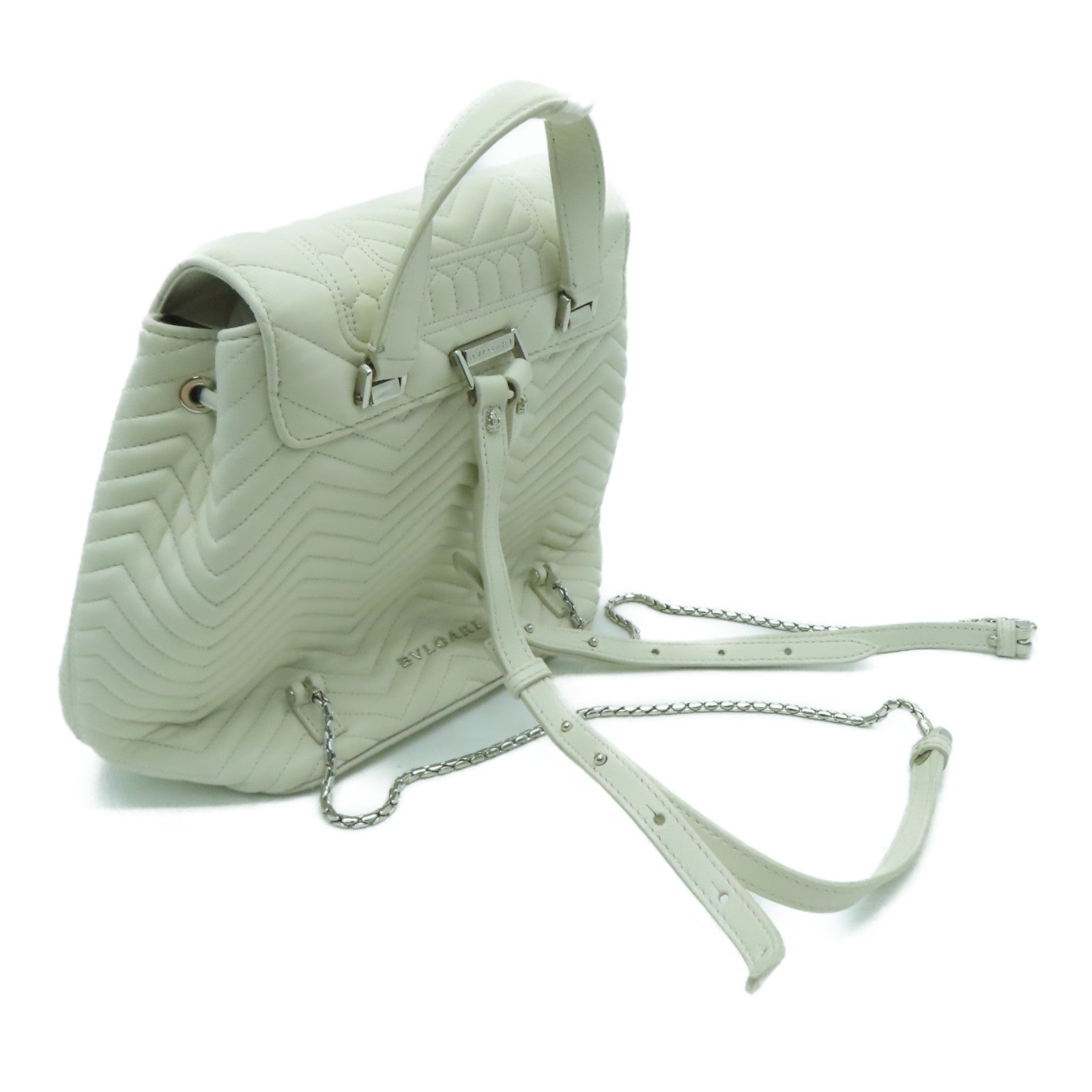 BVLGARI [sharp discount] twill cowhide leather Backpack silver buckle backpack white