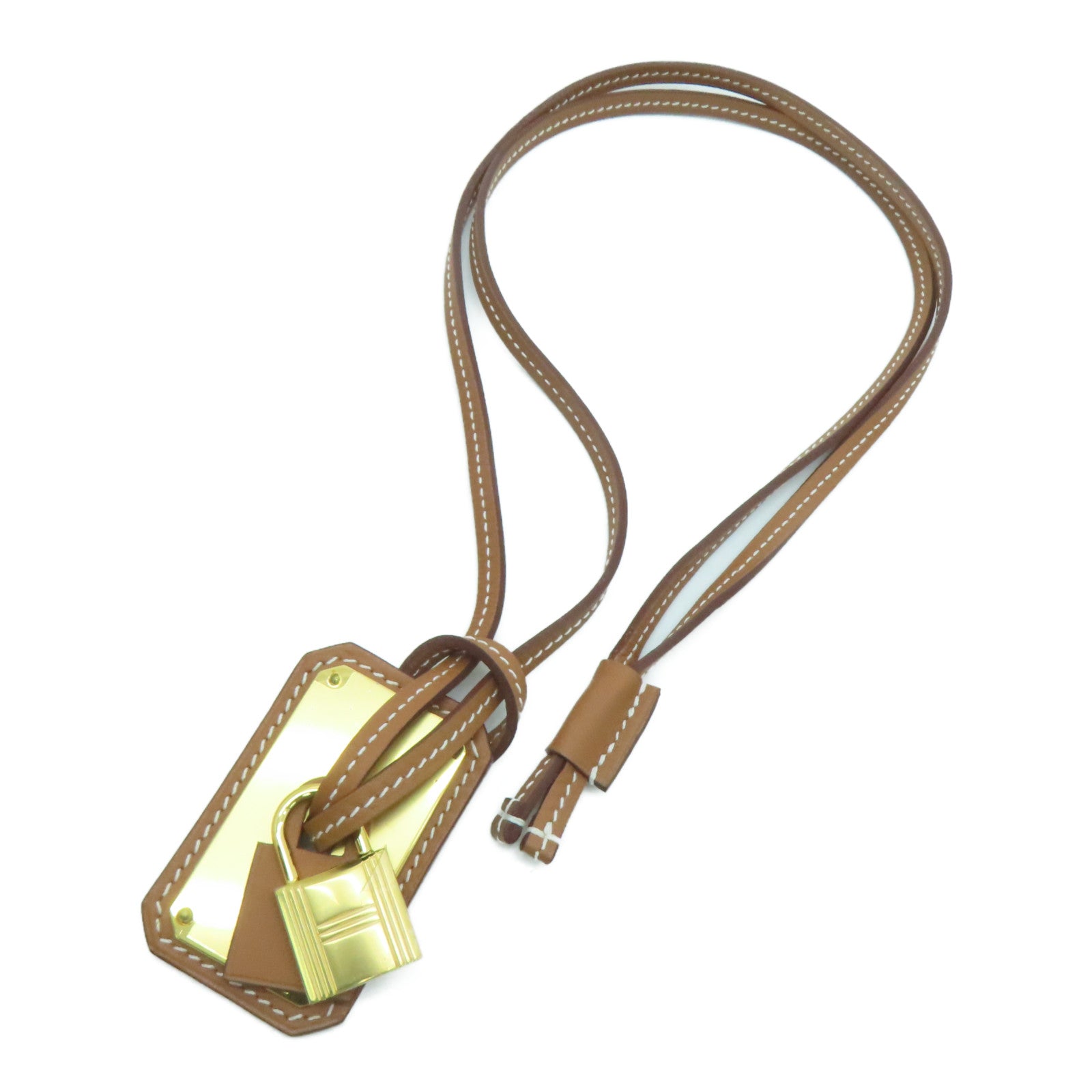 HERMES Swift皮革/金属O'Kelly Necklace项链啡色金色