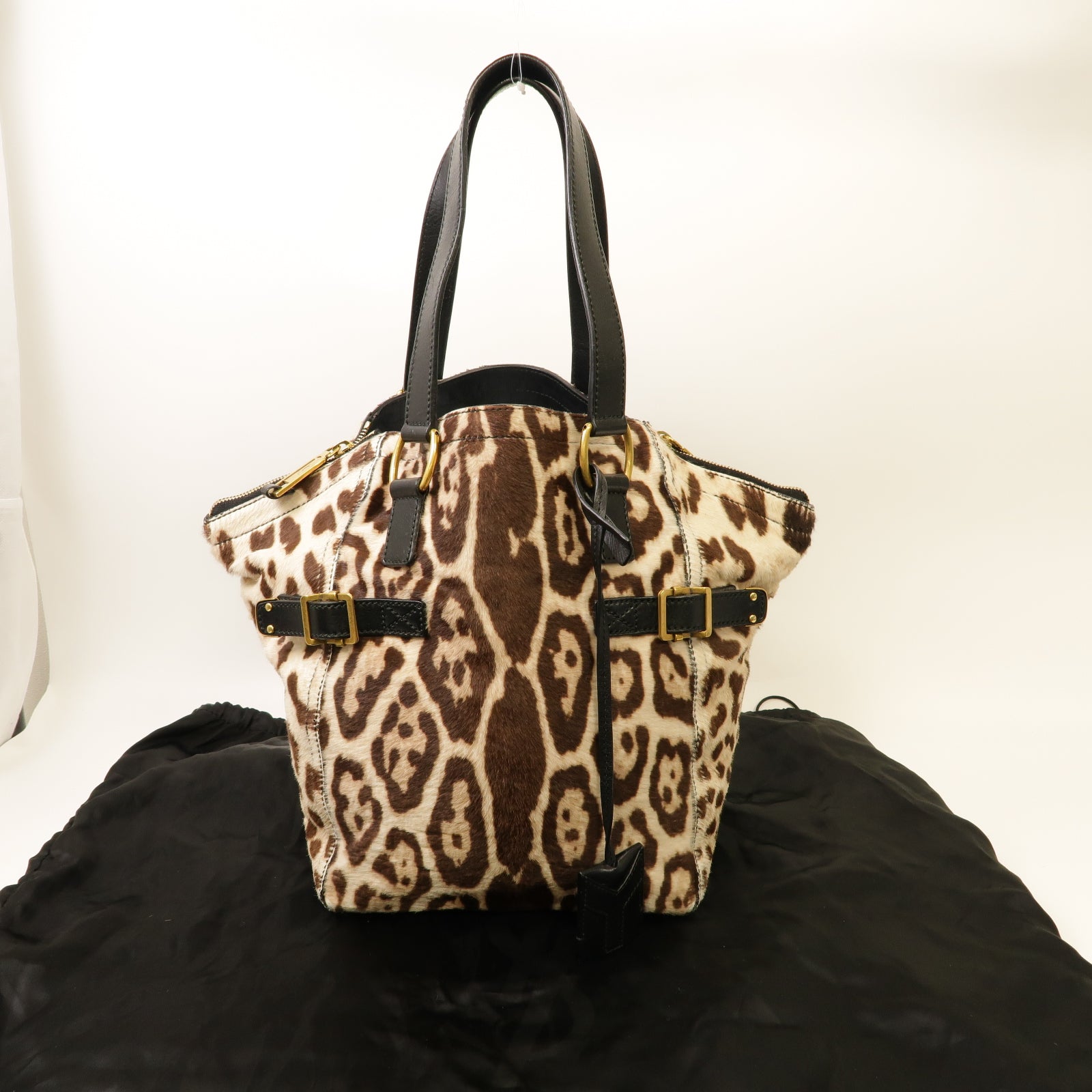 YVES SAINT LAURENT 皮革Tote Bag金扣手挽袋啡色/米色