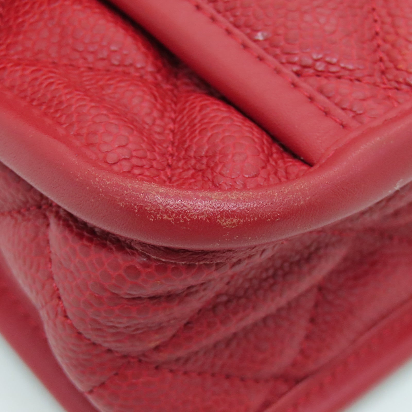 CHANEL 菱格牛皮皮革Chain Shoulder Bag銀扣鏈帶肩背袋紅色