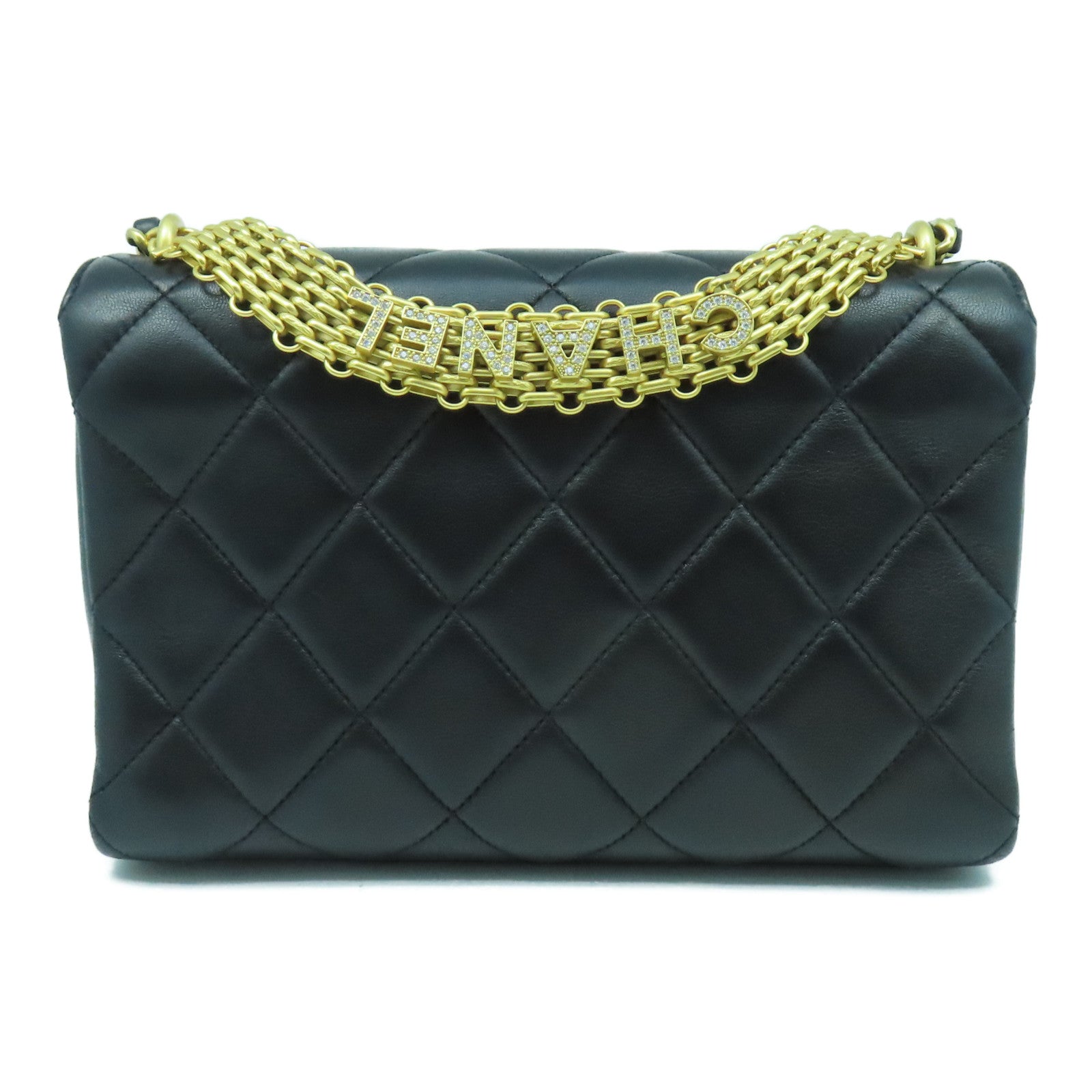 CHANEL 菱格羊皮皮革Shoulder Bag金扣手挽肩背兩用袋黑色