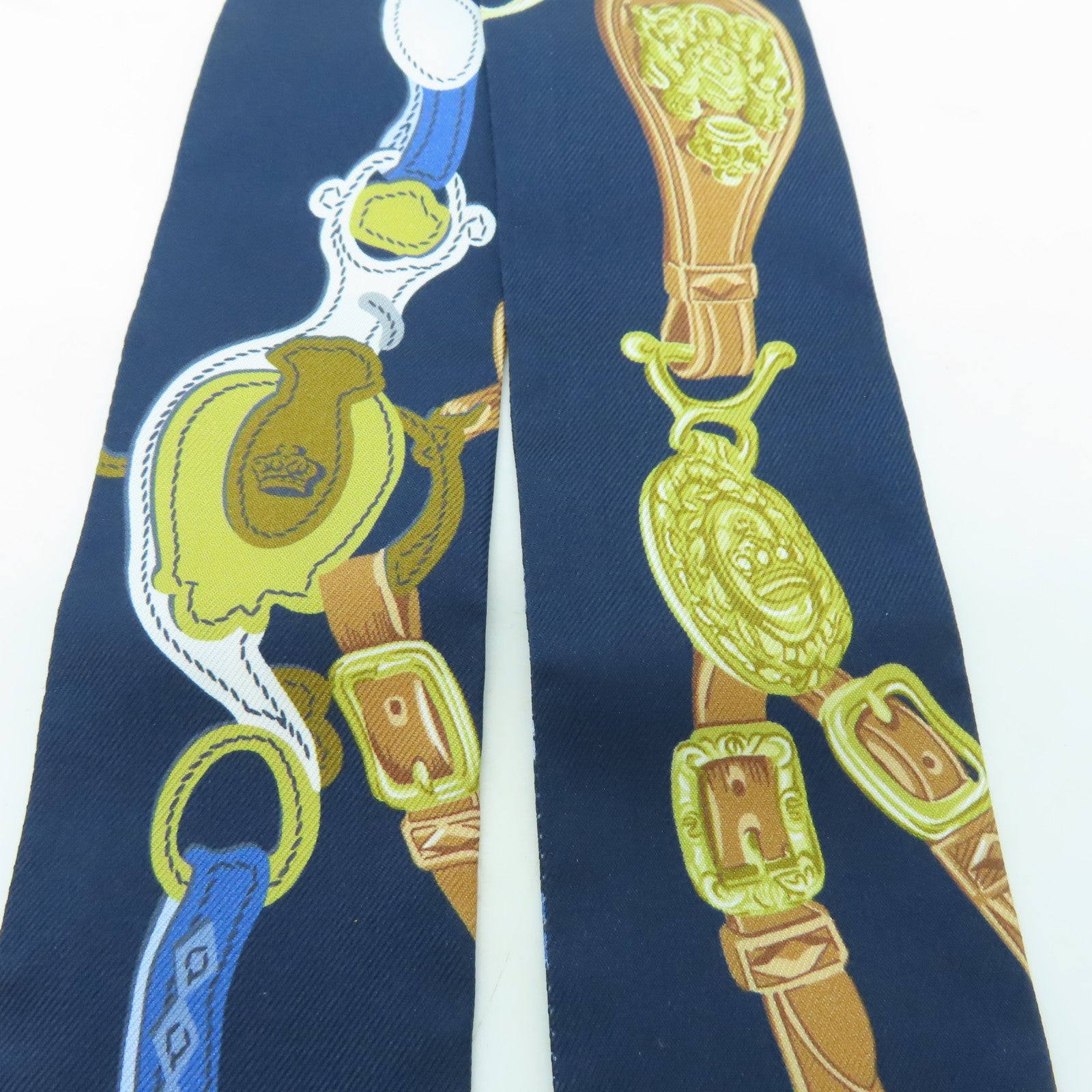 HERMES 【激減優惠】絲質Twilly絲巾深藍色/橙色/金色/啡色