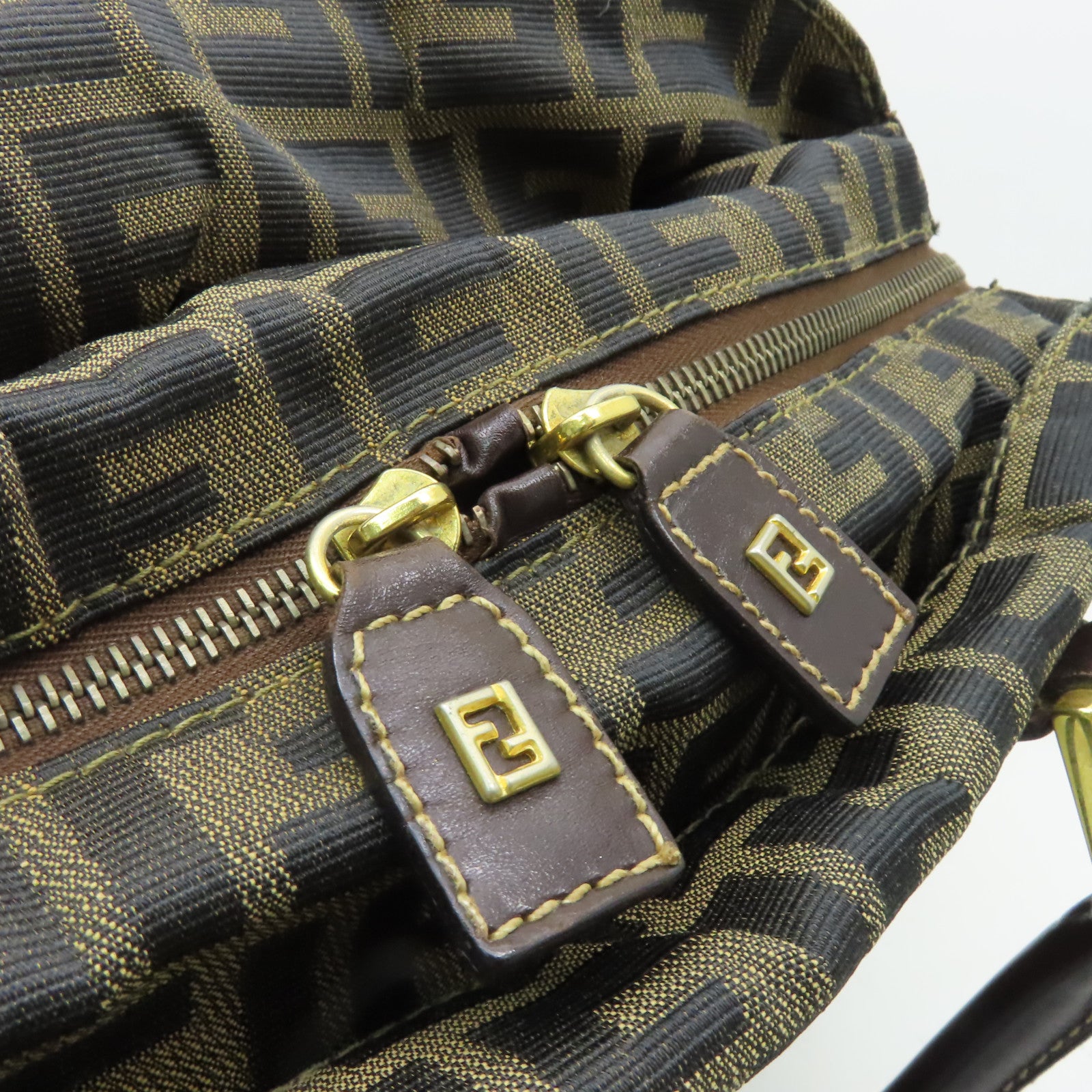 FENDI 帆布Shoulder Bag金扣手挽肩背兩用袋棕色