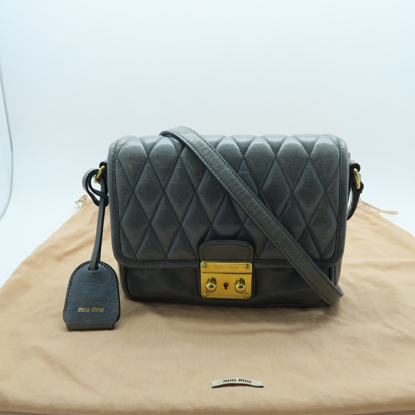 Miu Miu 牛皮皮革Shoulder Bag金扣肩背袋灰色