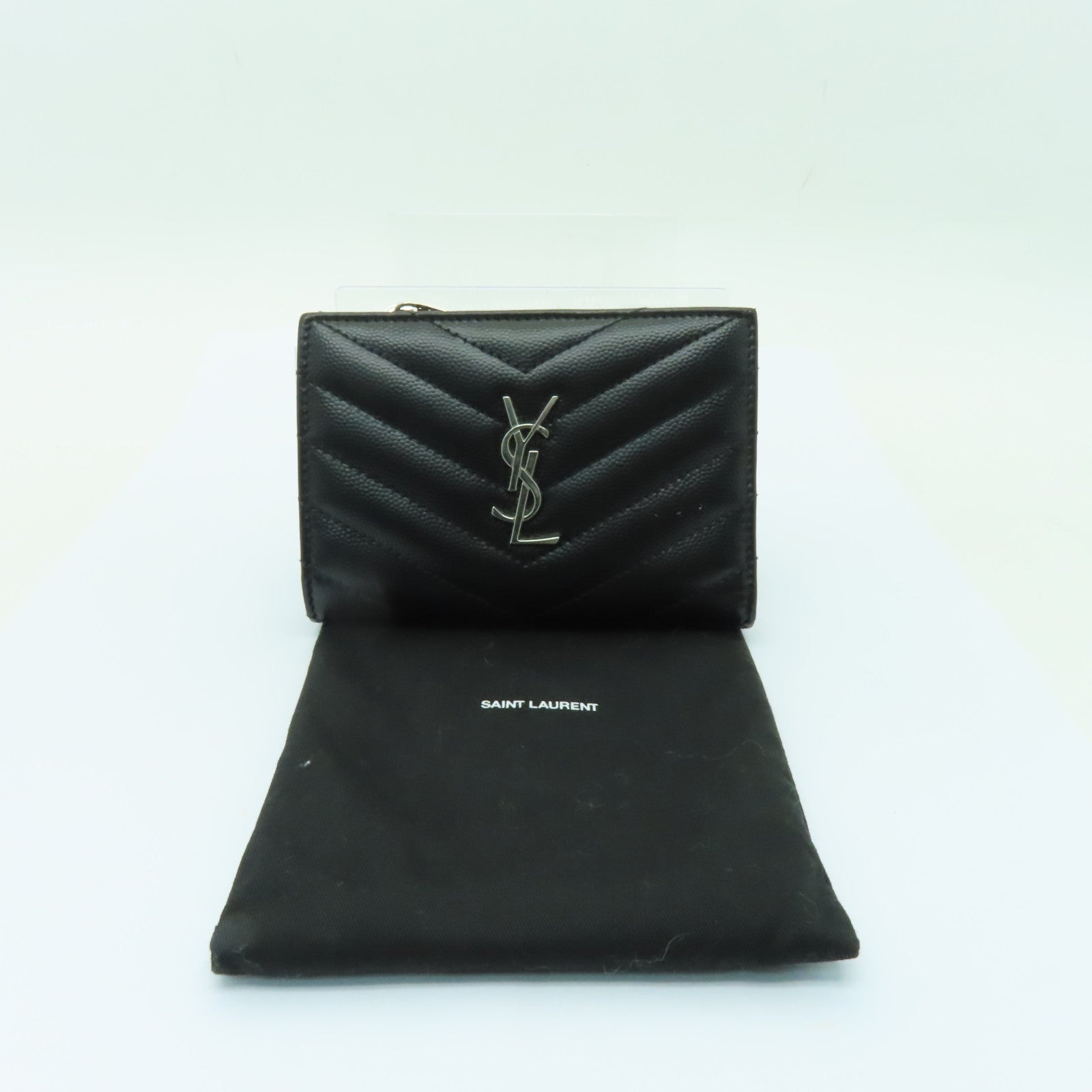 SAINT LAURENT 牛皮皮革Wallet銀扣錢包黒色