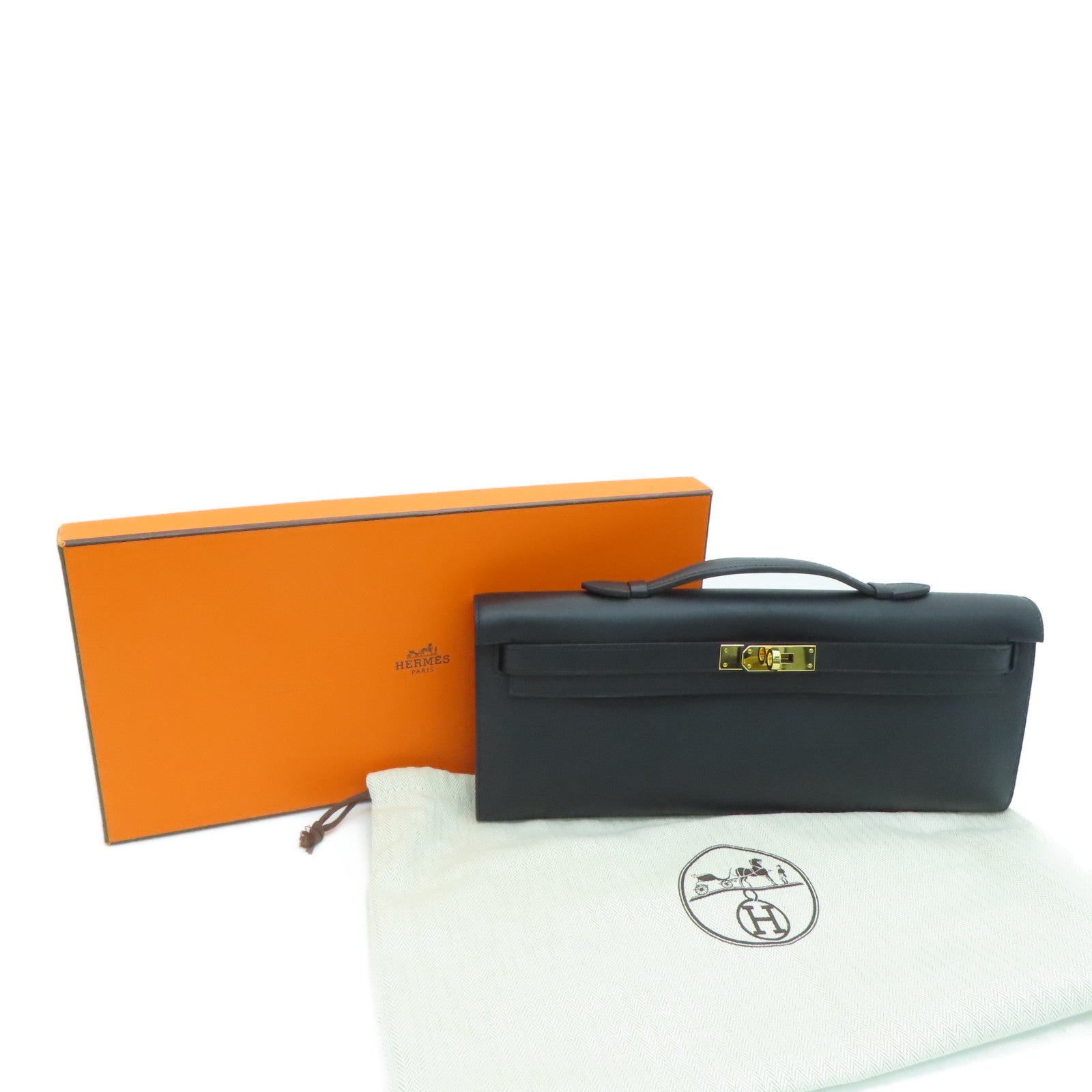 HERMES Swift皮革Kelly Cut金扣手挽袋Noir/黑色