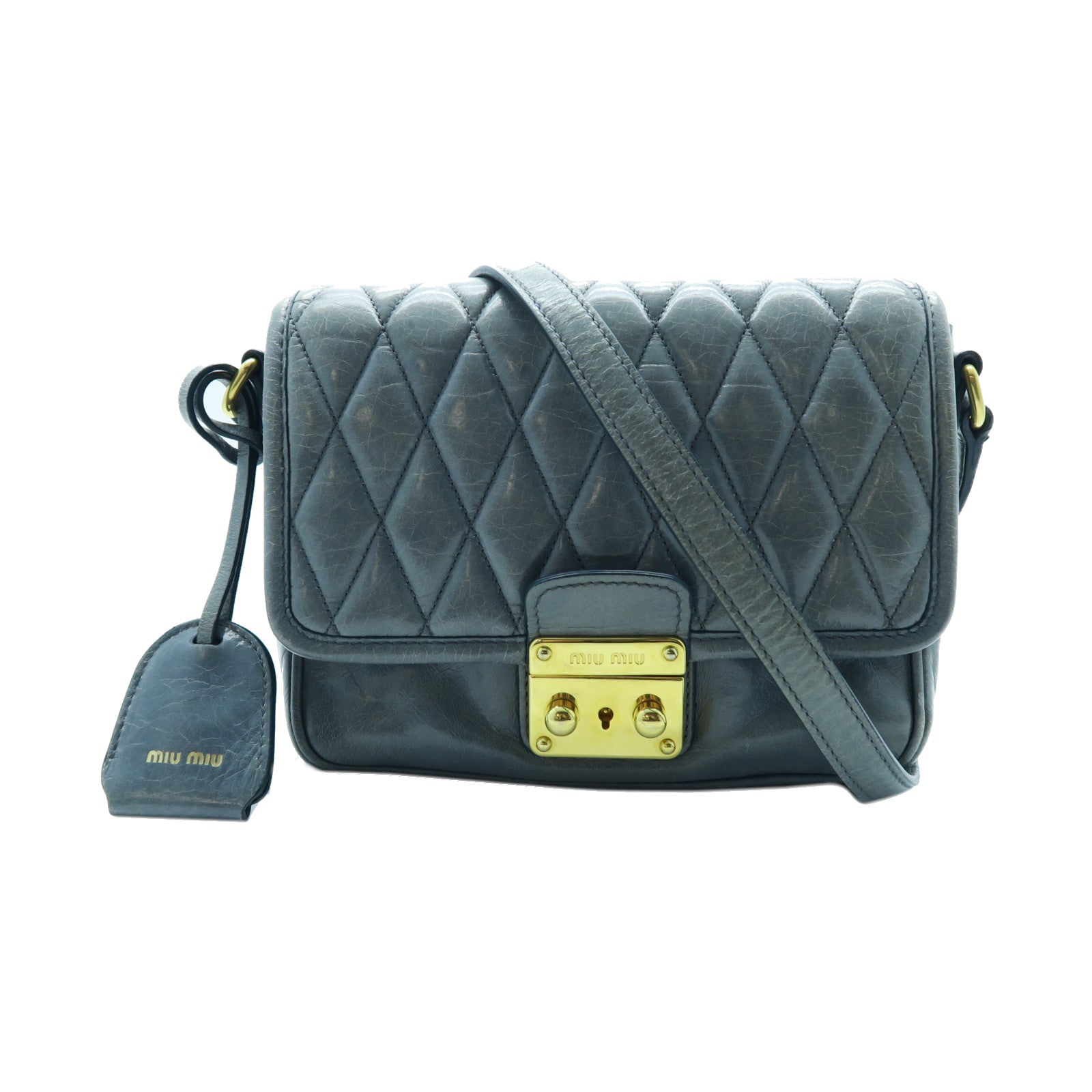Miu Miu 牛皮皮革Shoulder Bag金扣肩背袋灰色