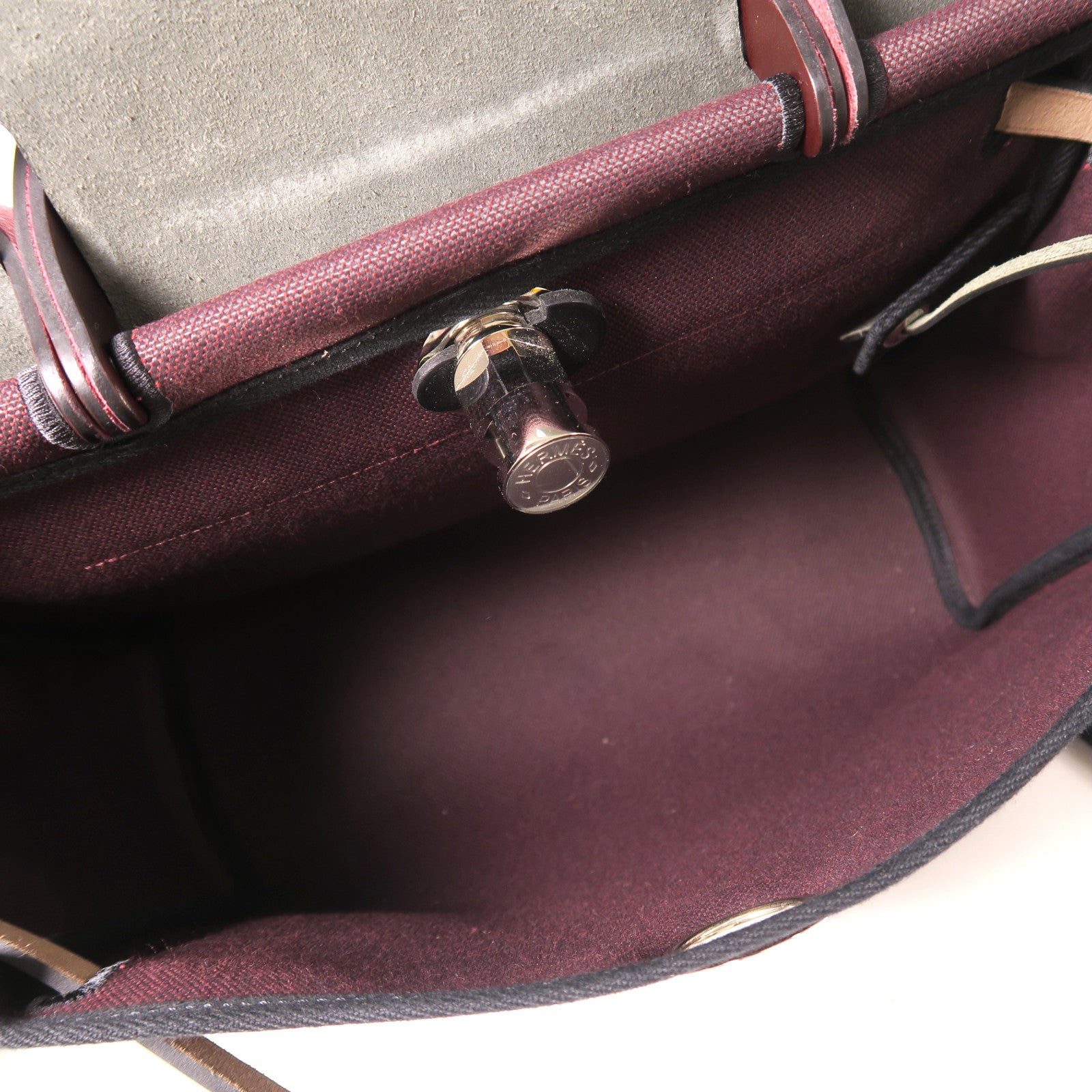 HERMES 帆布Herbag PM銀扣手挽肩背兩用袋Rough H