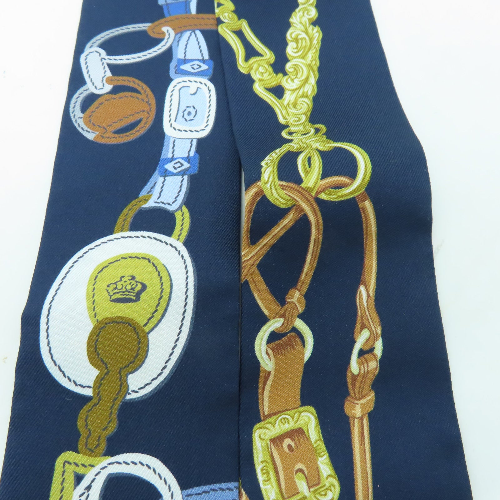 HERMES 【激減優惠】絲質Twilly絲巾深藍色/橙色/金色/啡色