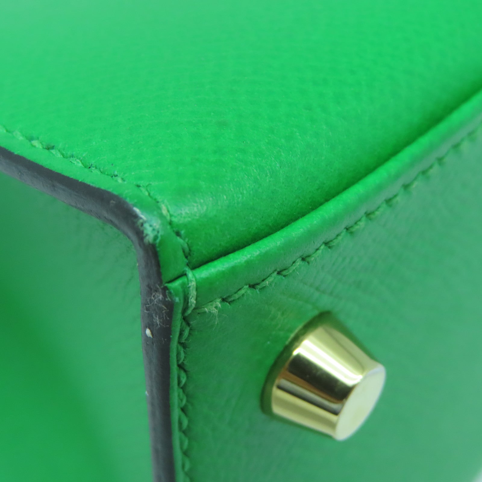 HERMES Epsom Leather Kelly 25 Gold Buckle Handle Shoulder Bag Bamboo Green