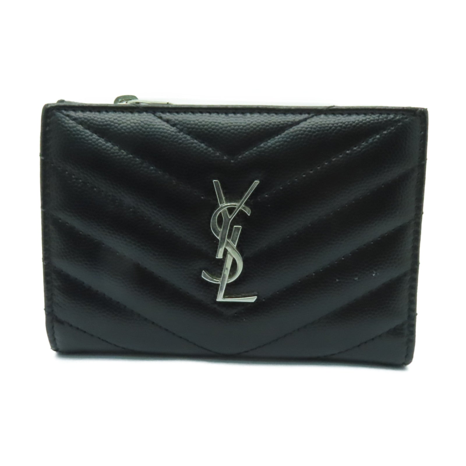 SAINT LAURENT 牛皮皮革Wallet銀扣錢包黒色
