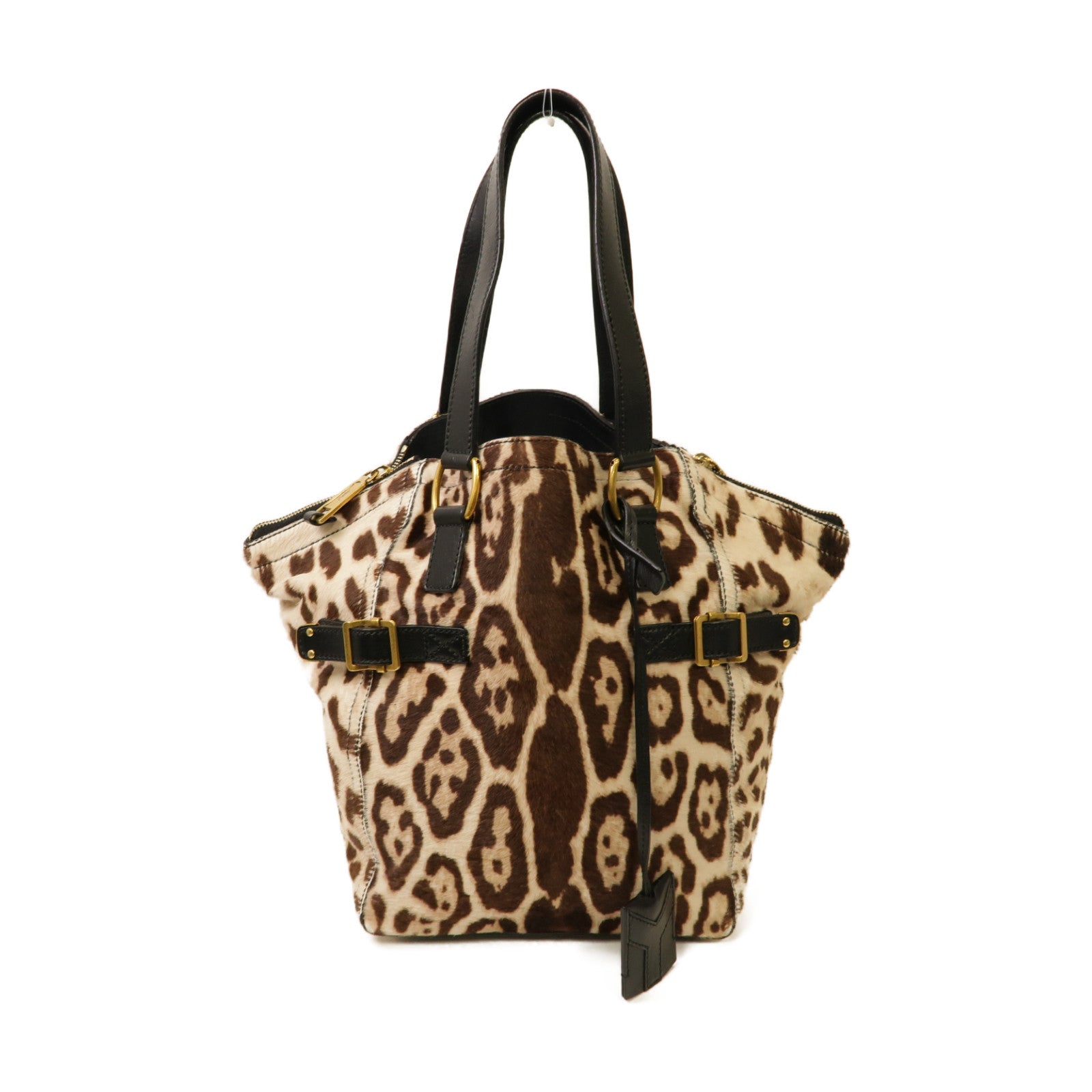YVES SAINT LAURENT 皮革Tote Bag金扣手挽袋啡色/米色