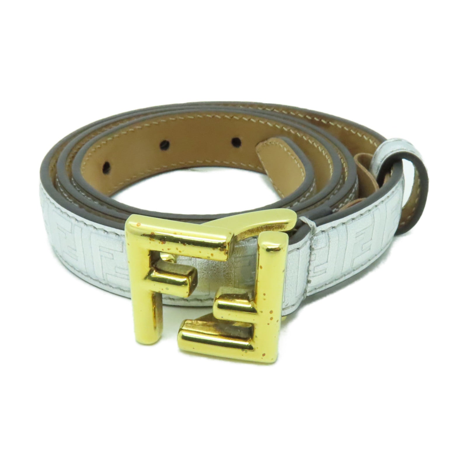 FENDI 皮革Belt金扣皮帶銀色