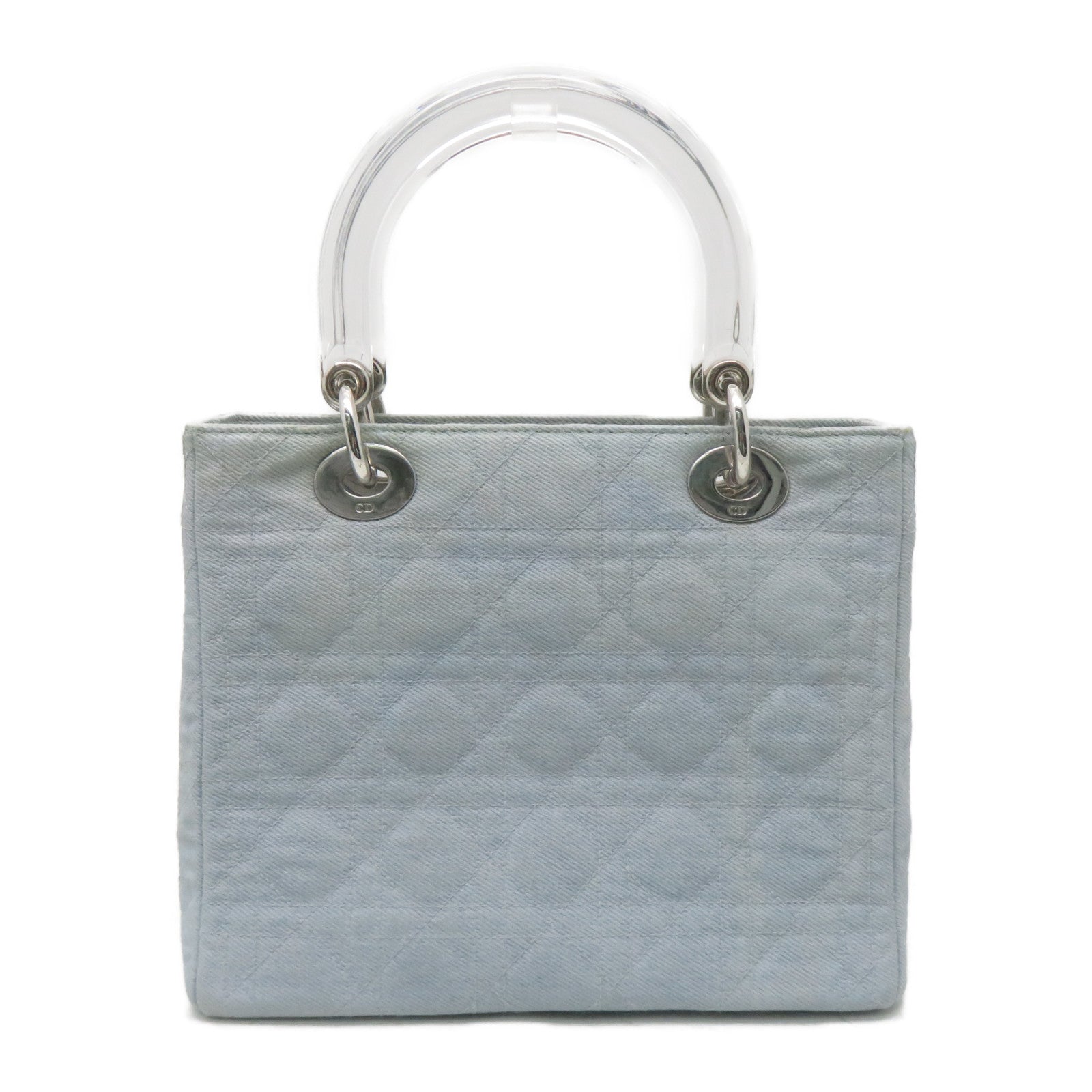 Dior 帆布Lady Dior Shoulder銀扣手挽肩背兩用袋藍色
