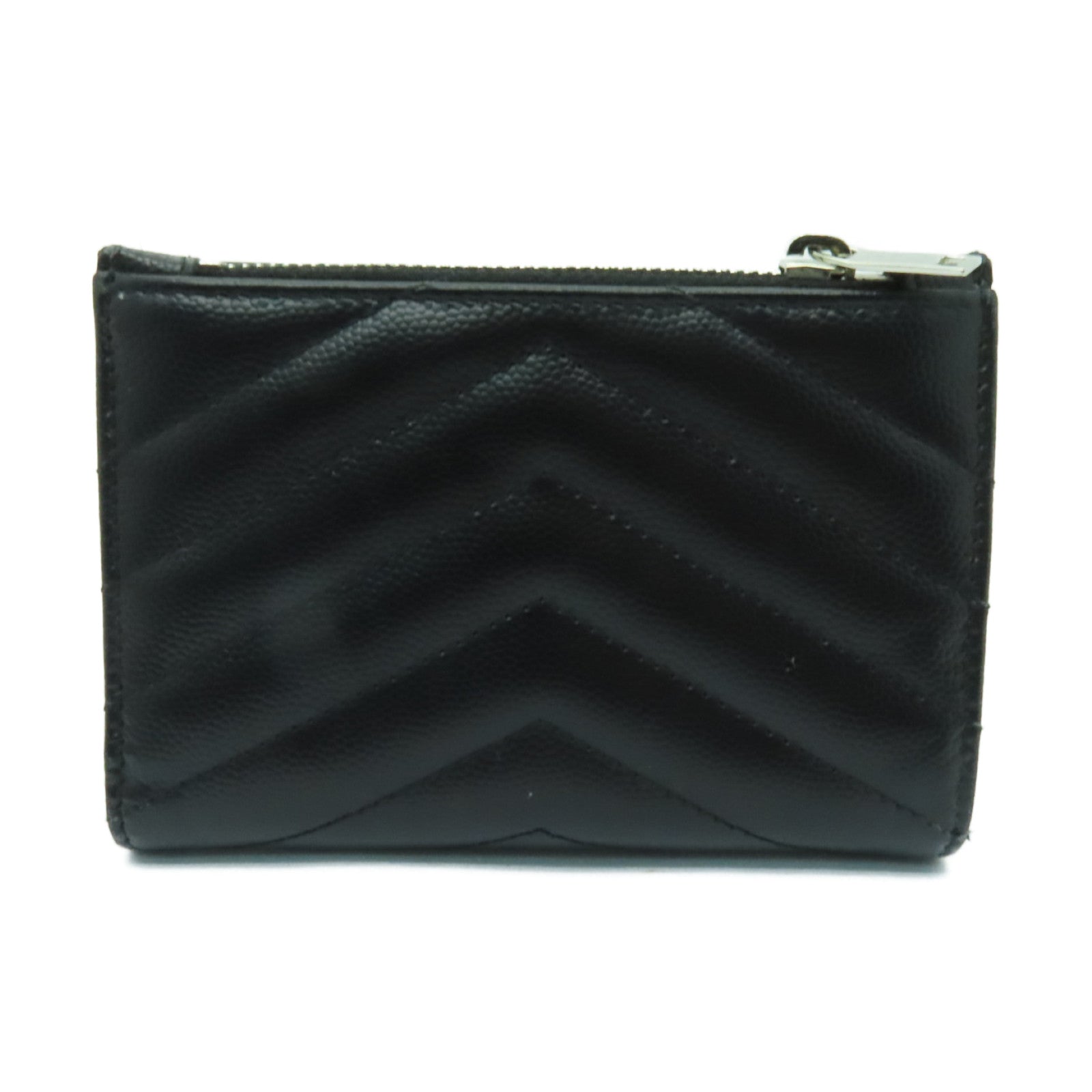 SAINT LAURENT 牛皮皮革Wallet銀扣錢包黒色