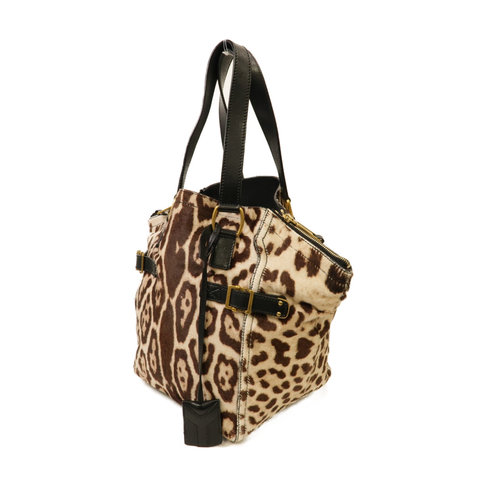 YVES SAINT LAURENT 皮革Tote Bag金扣手挽袋啡色/米色