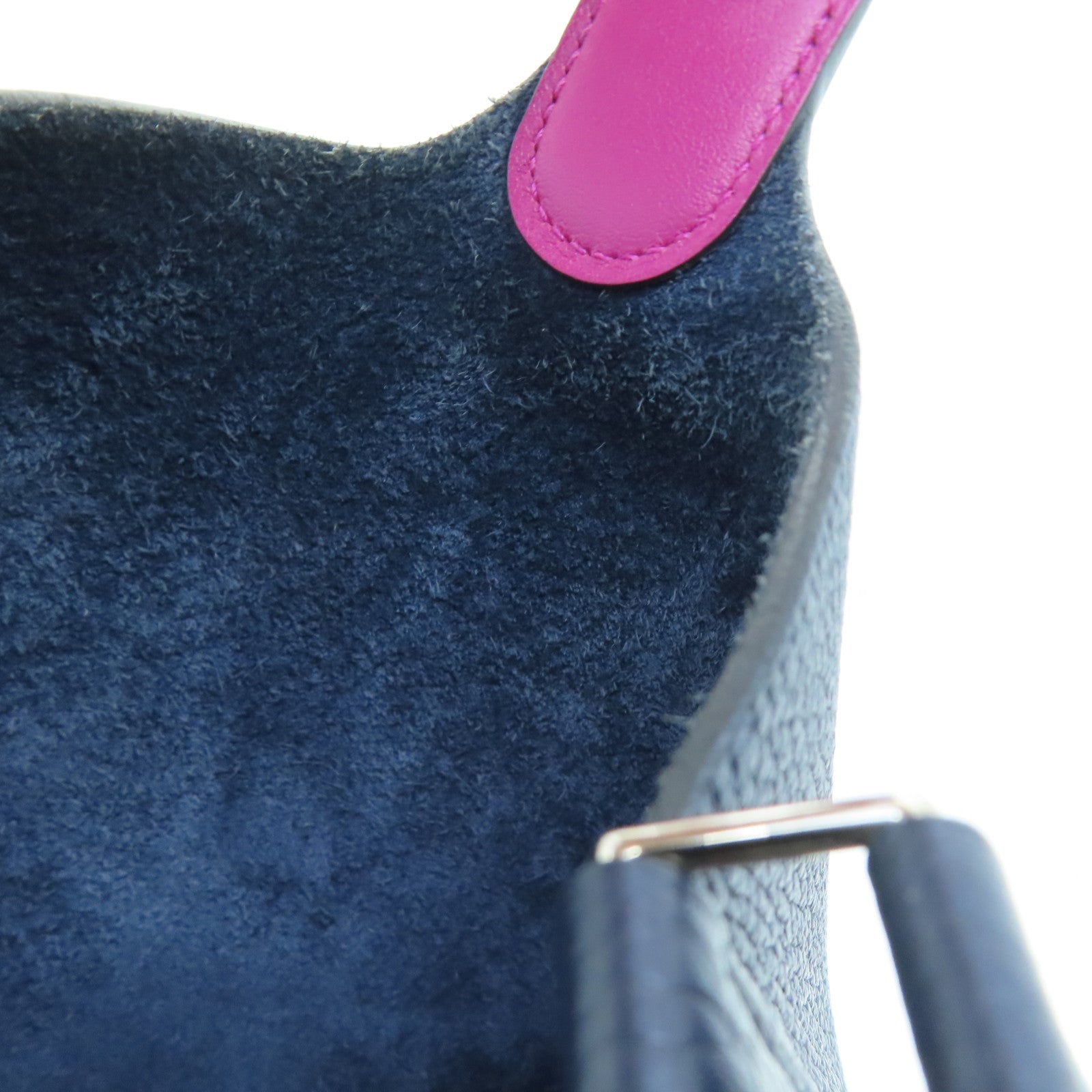 HERMES [Sharp Discount] Clemence Leather Picotin MM Silver Buckle Hand Bag Blue
