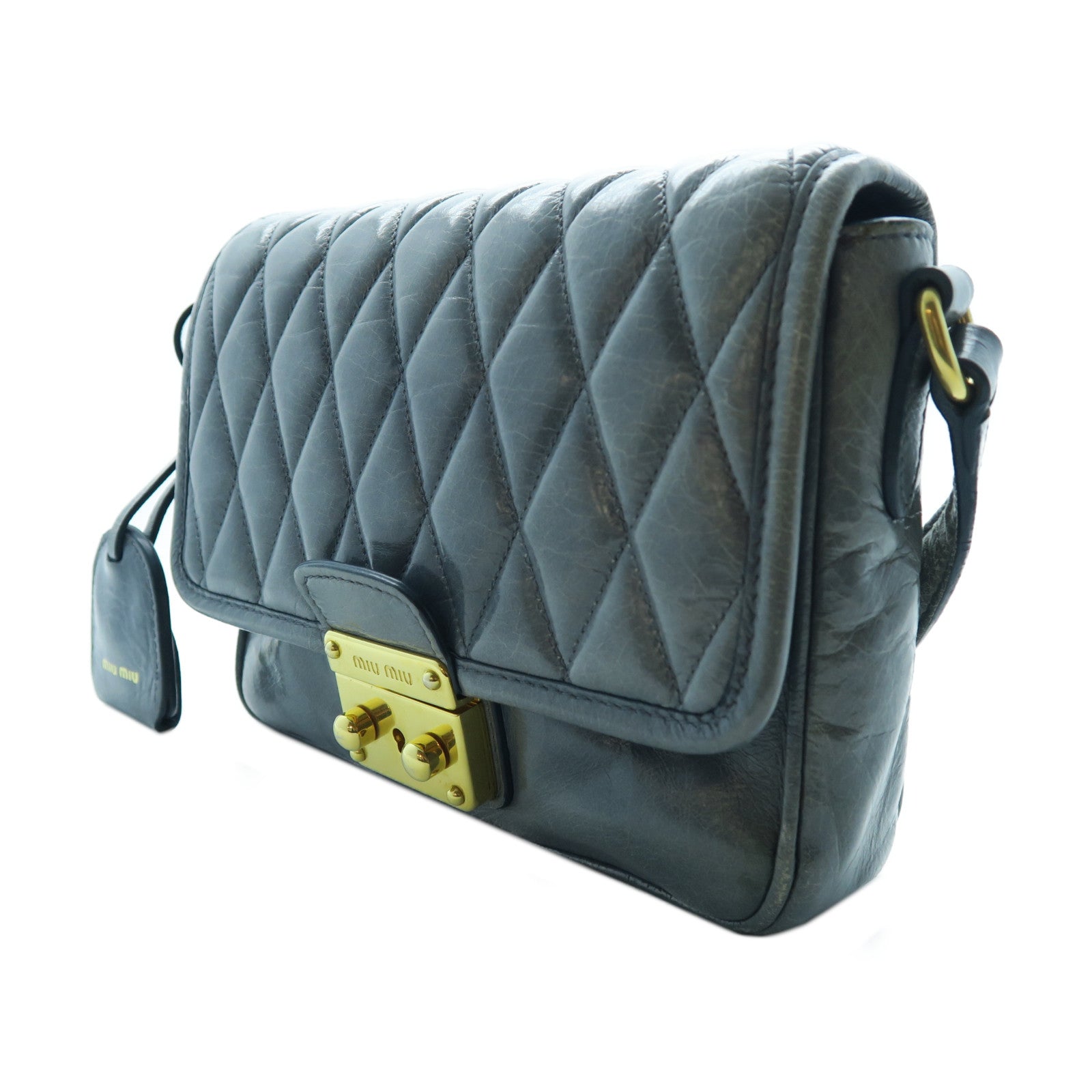 Miu Miu 牛皮皮革Shoulder Bag金扣肩背袋灰色