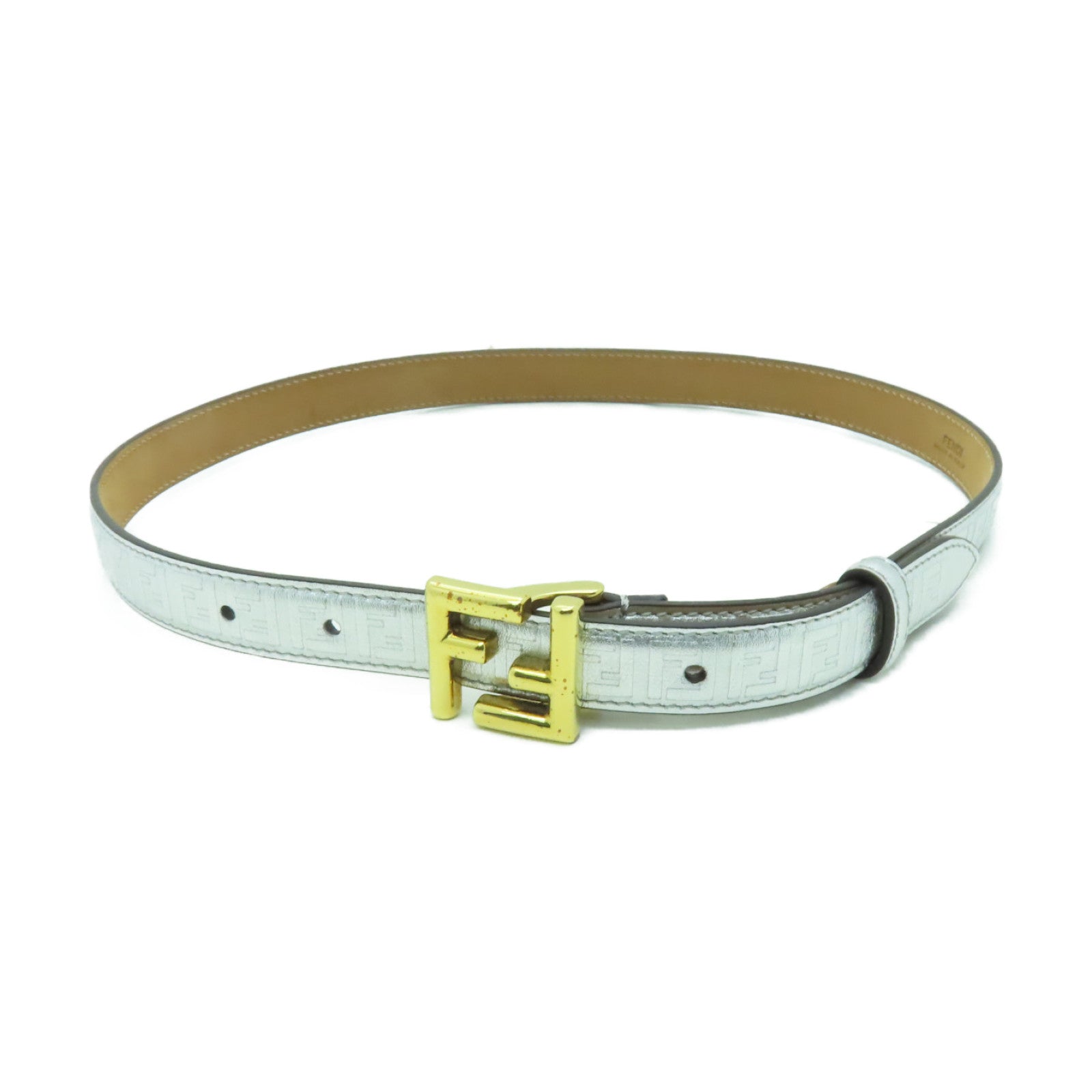 FENDI 皮革Belt金扣皮帶銀色