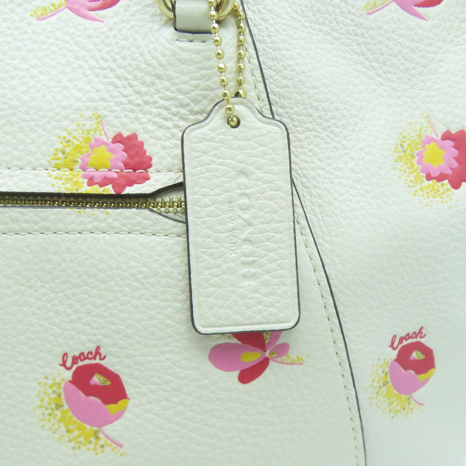 COACH 牛皮皮革2 Way Shoulder金扣手挽肩背兩用袋白色