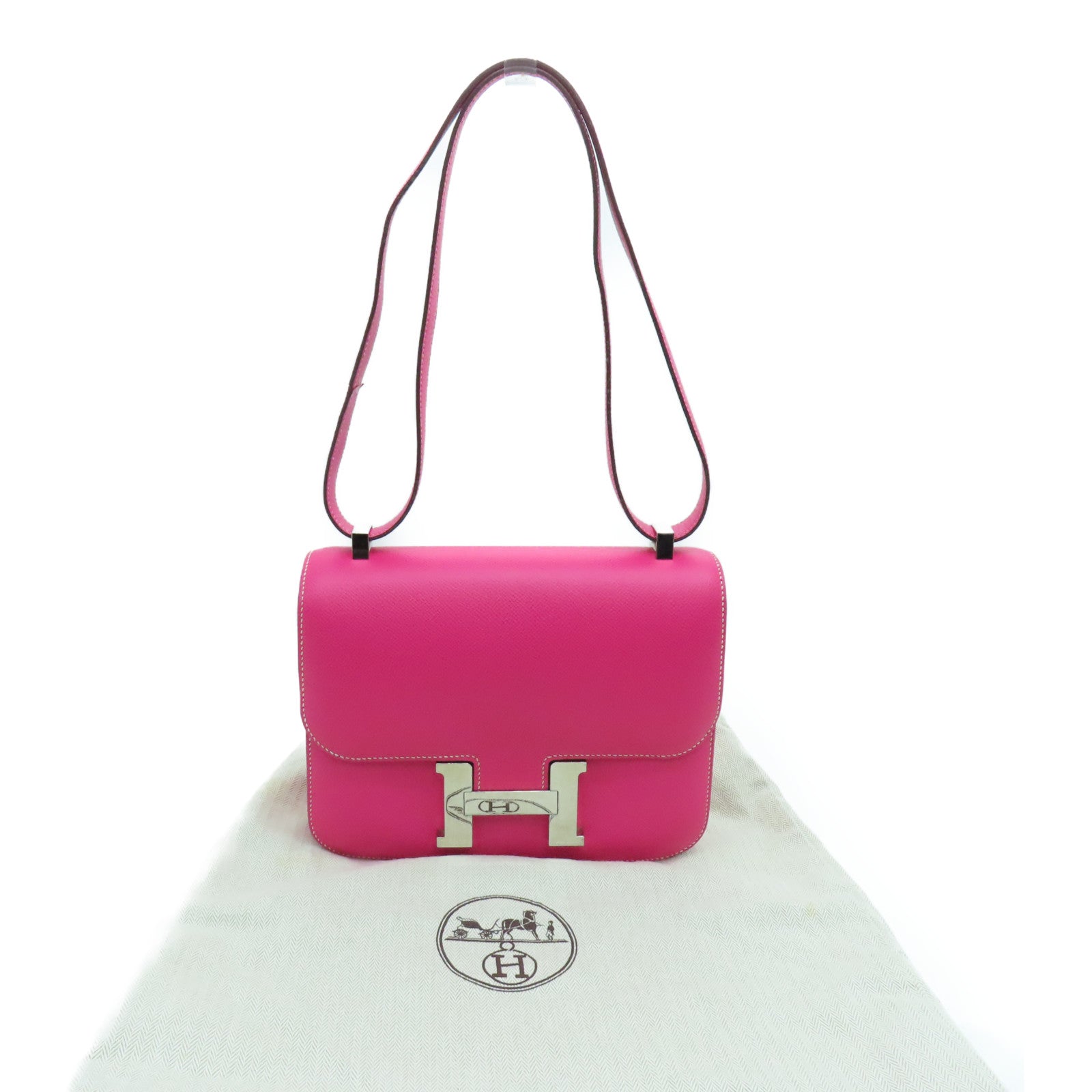HERMES Espom Leather Constance 24 Silver Buckle Shoulder Bag Rose Tyrien
