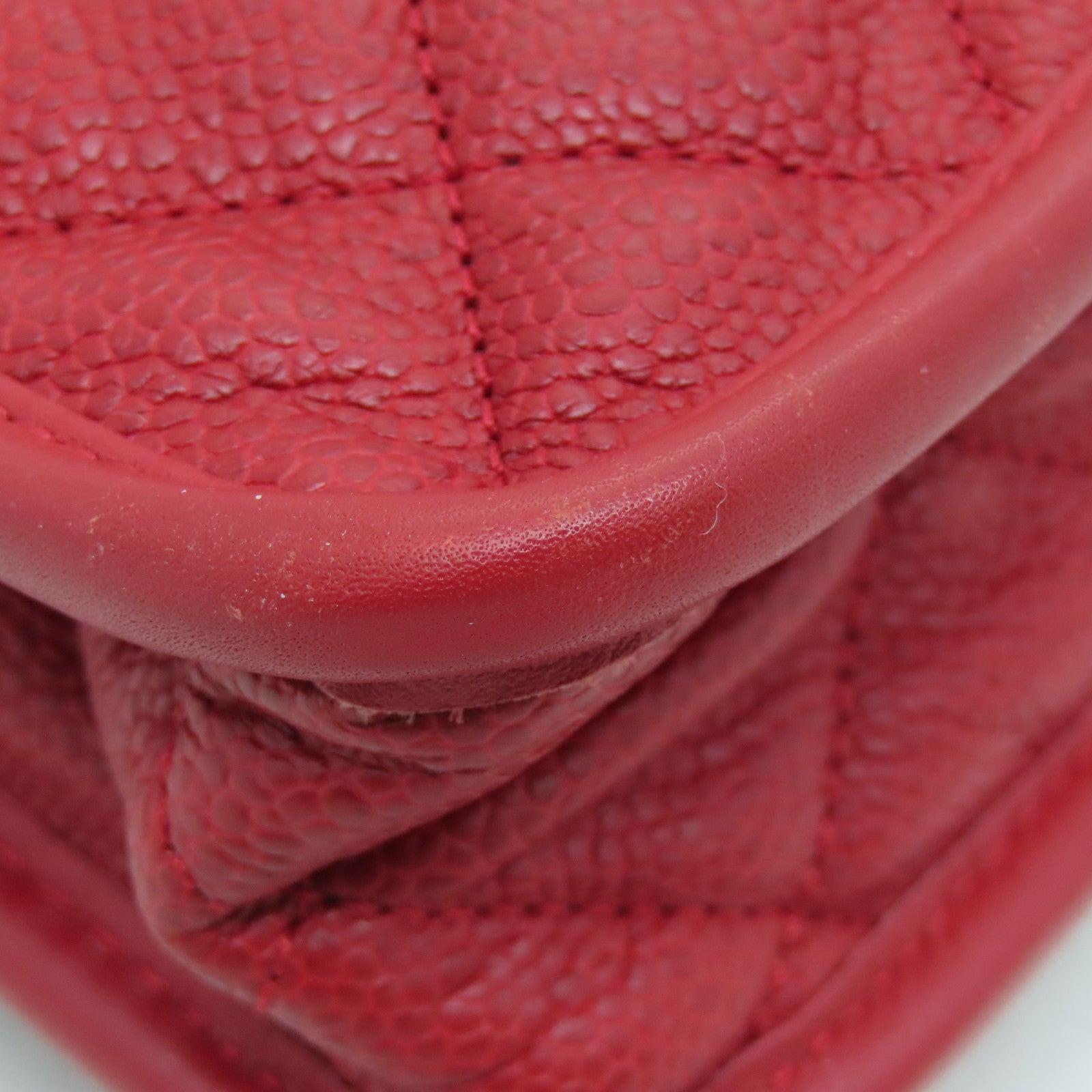 CHANEL 菱格牛皮皮革Chain Shoulder Bag銀扣鏈帶肩背袋紅色