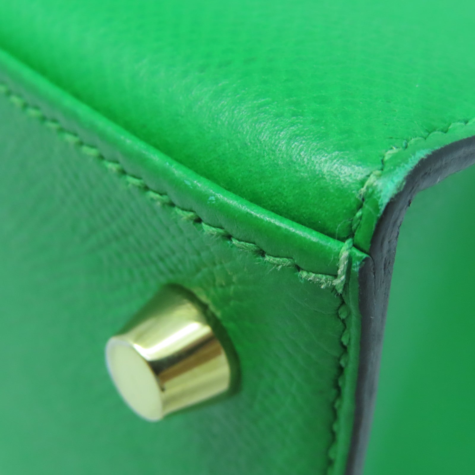 HERMES Epsom Leather Kelly 25 Gold Buckle Handle Shoulder Bag Bamboo Green