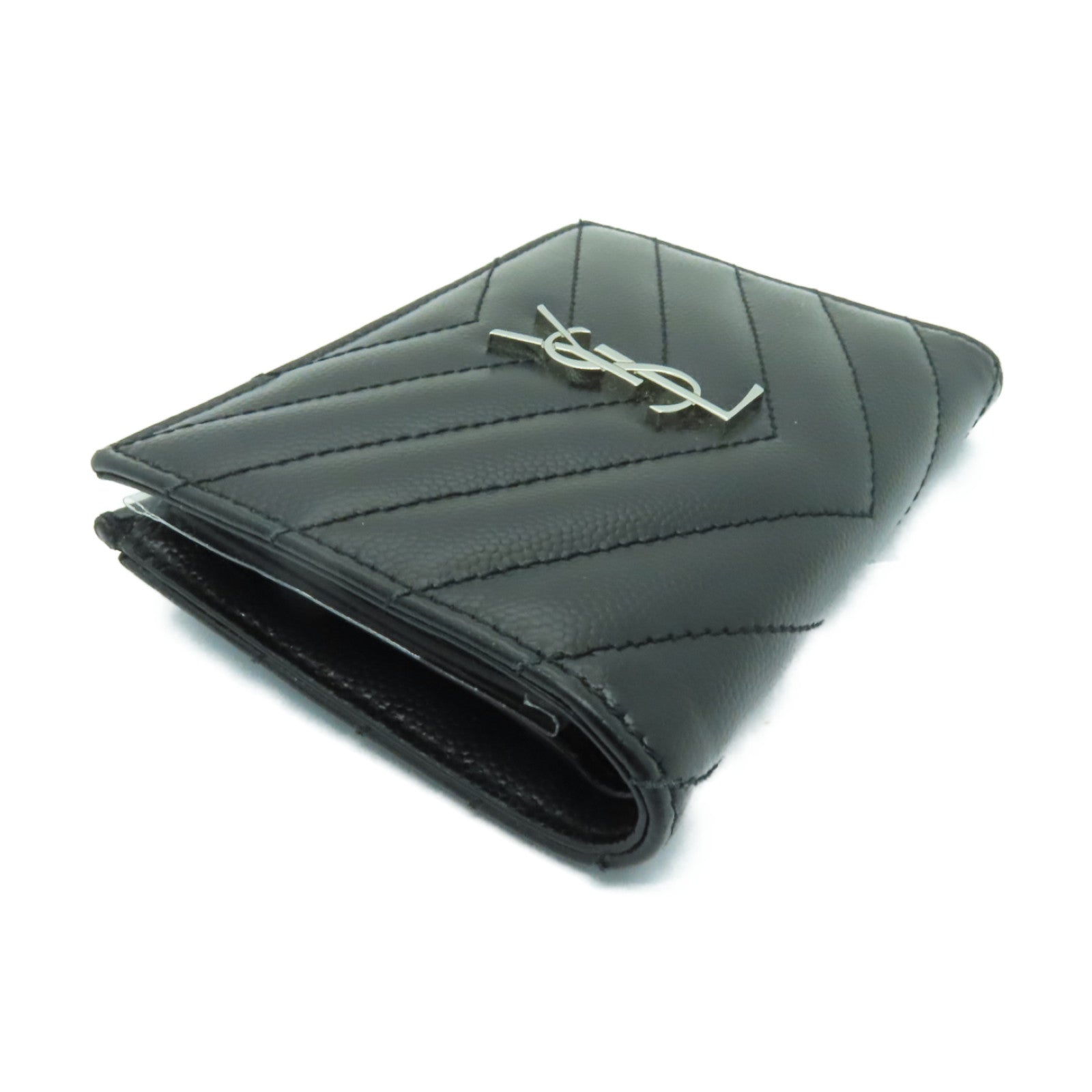 SAINT LAURENT 牛皮皮革Wallet銀扣錢包黒色