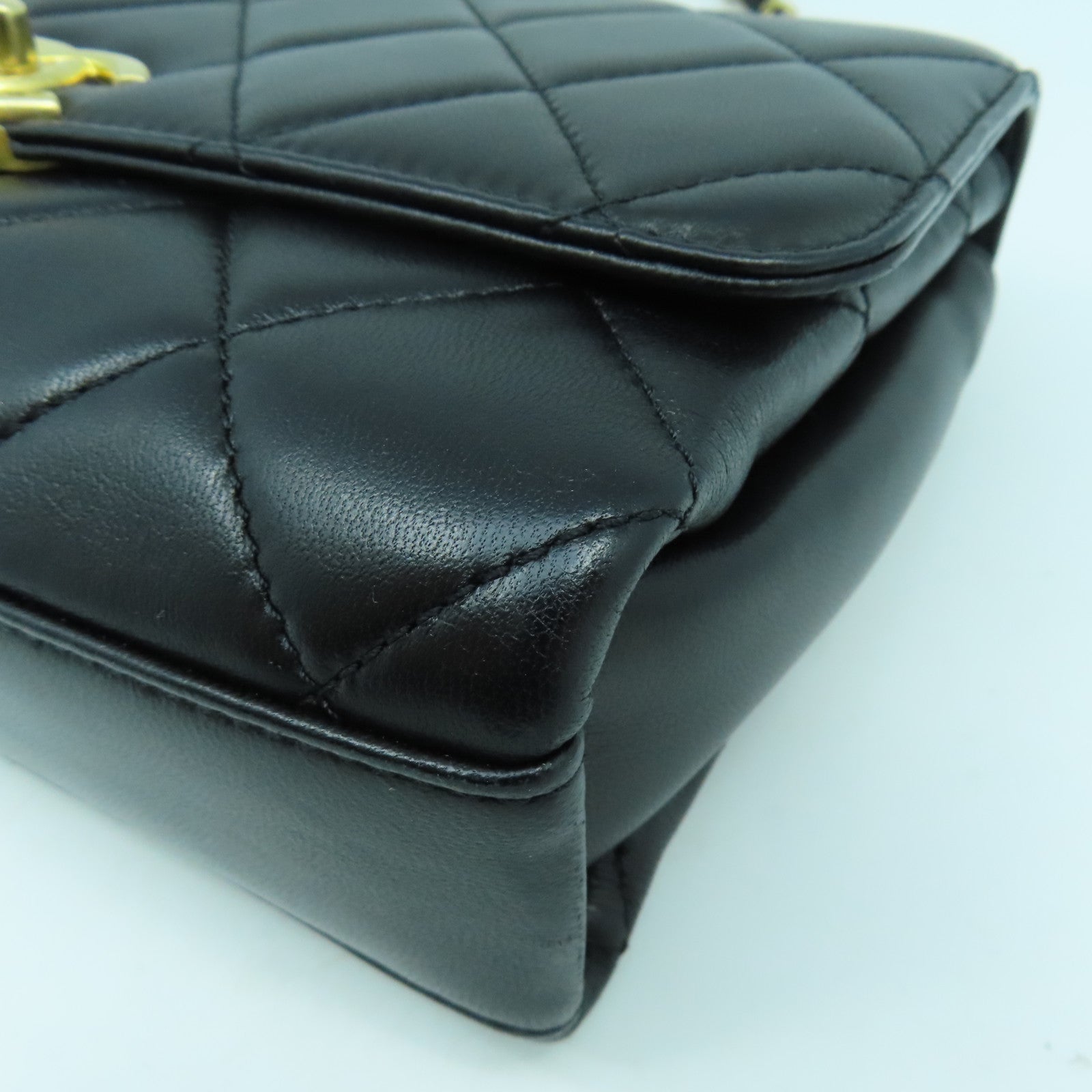 CHANEL 菱格羊皮皮革Shoulder Bag金扣手挽肩背兩用袋黑色
