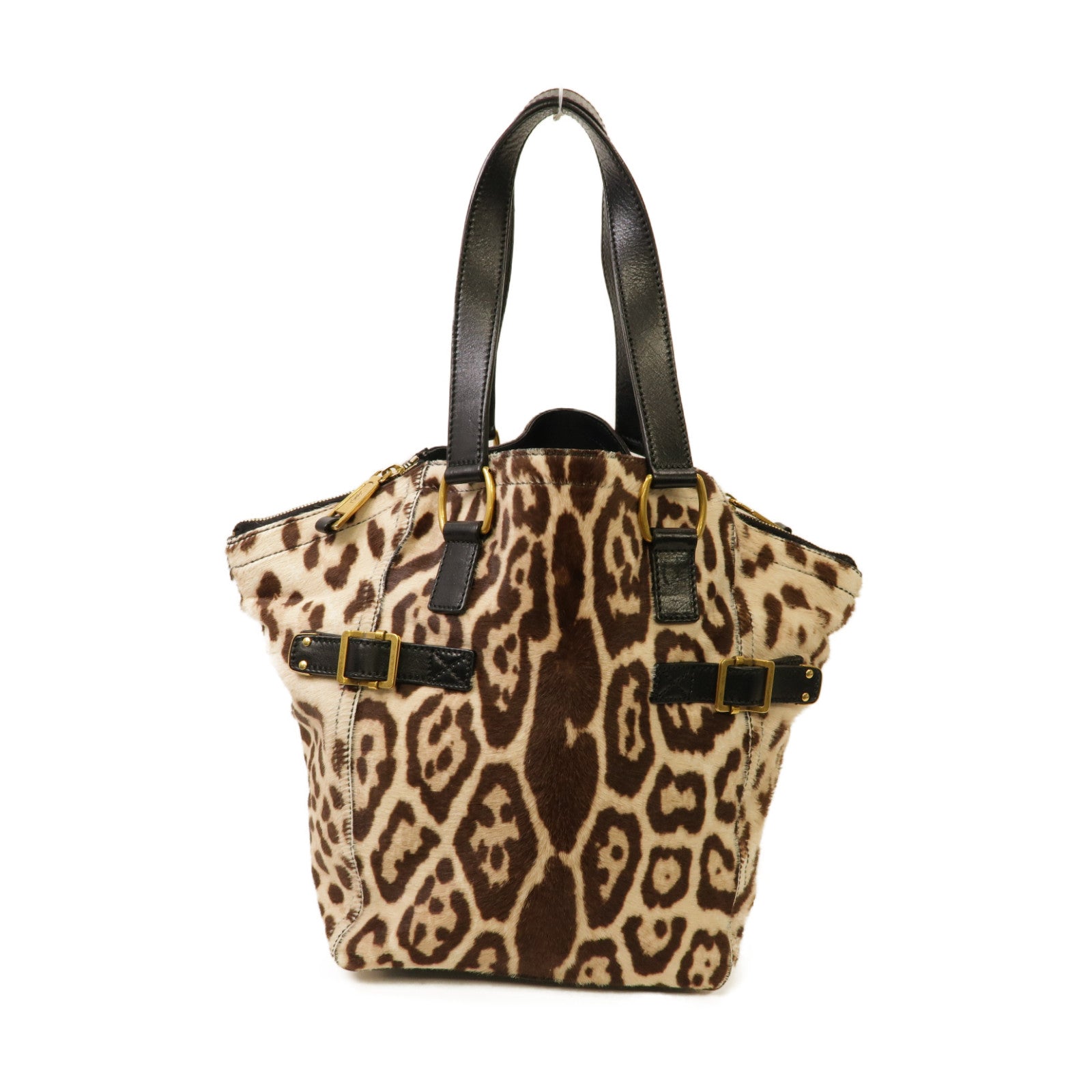 YVES SAINT LAURENT 皮革Tote Bag金扣手挽袋啡色/米色