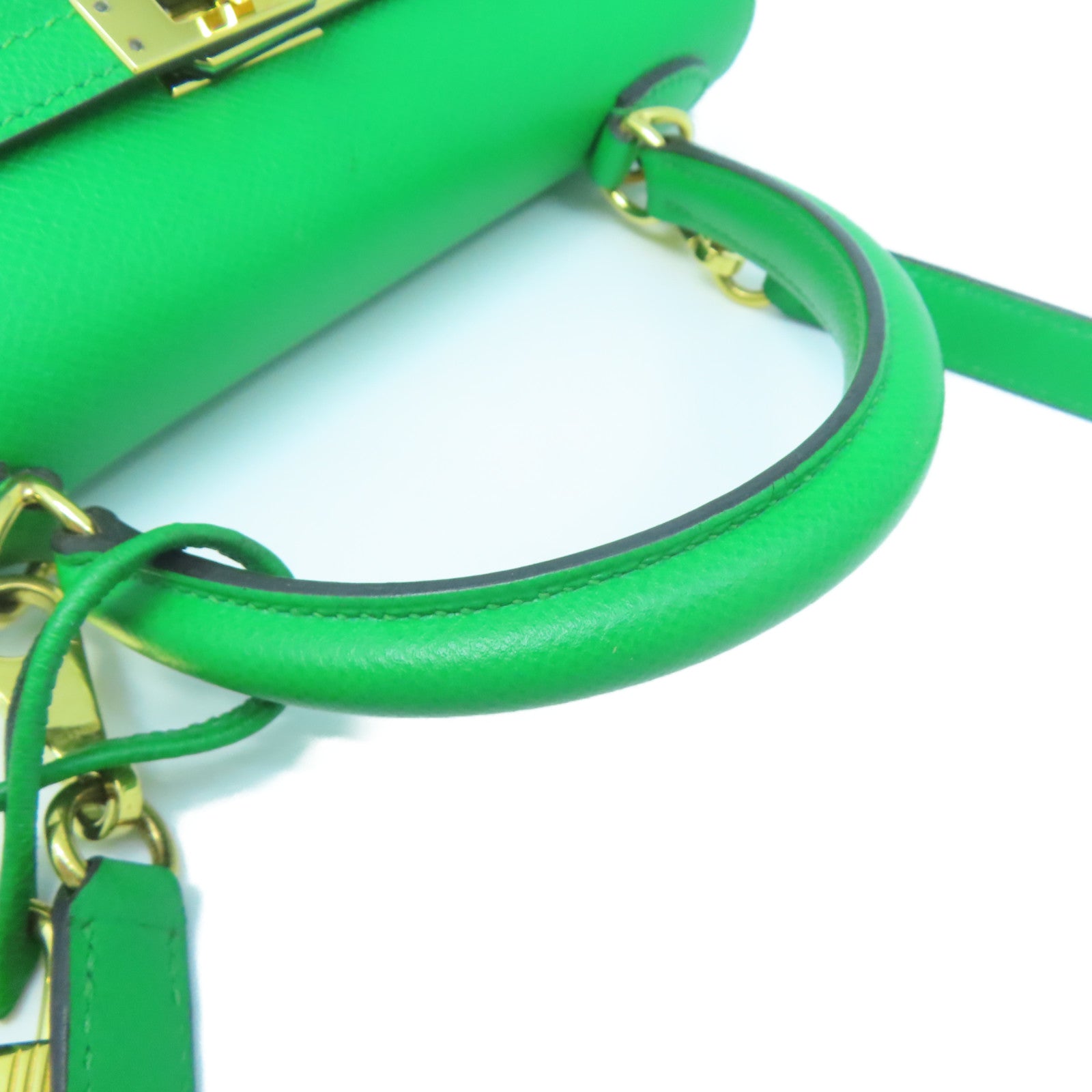 HERMES Epsom Leather Kelly 25 Gold Buckle Handle Shoulder Bag Bamboo Green