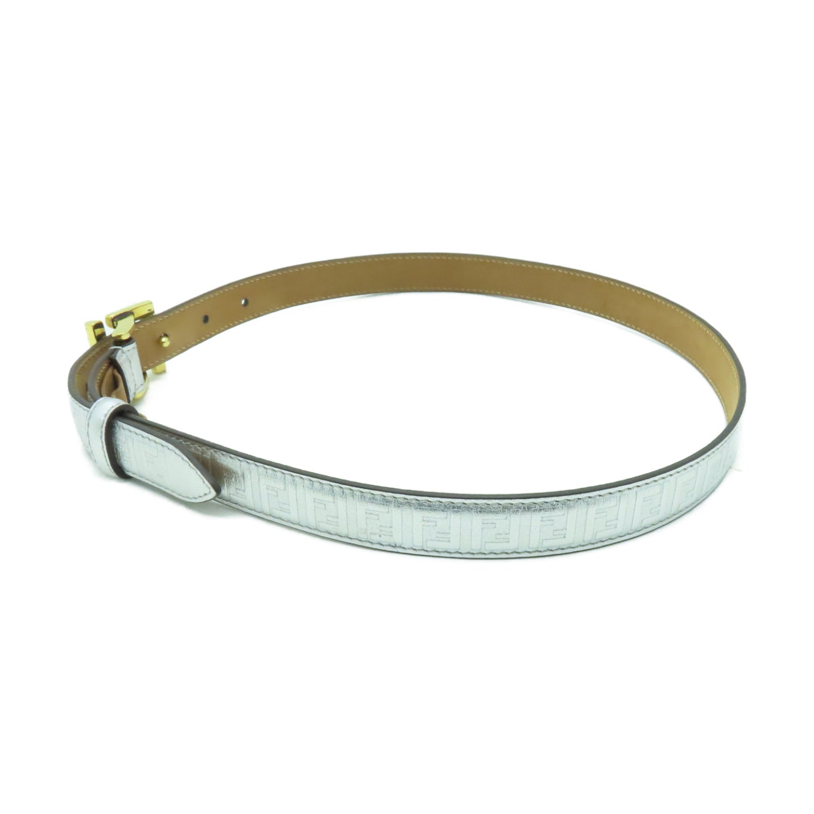 FENDI 皮革Belt金扣皮帶銀色