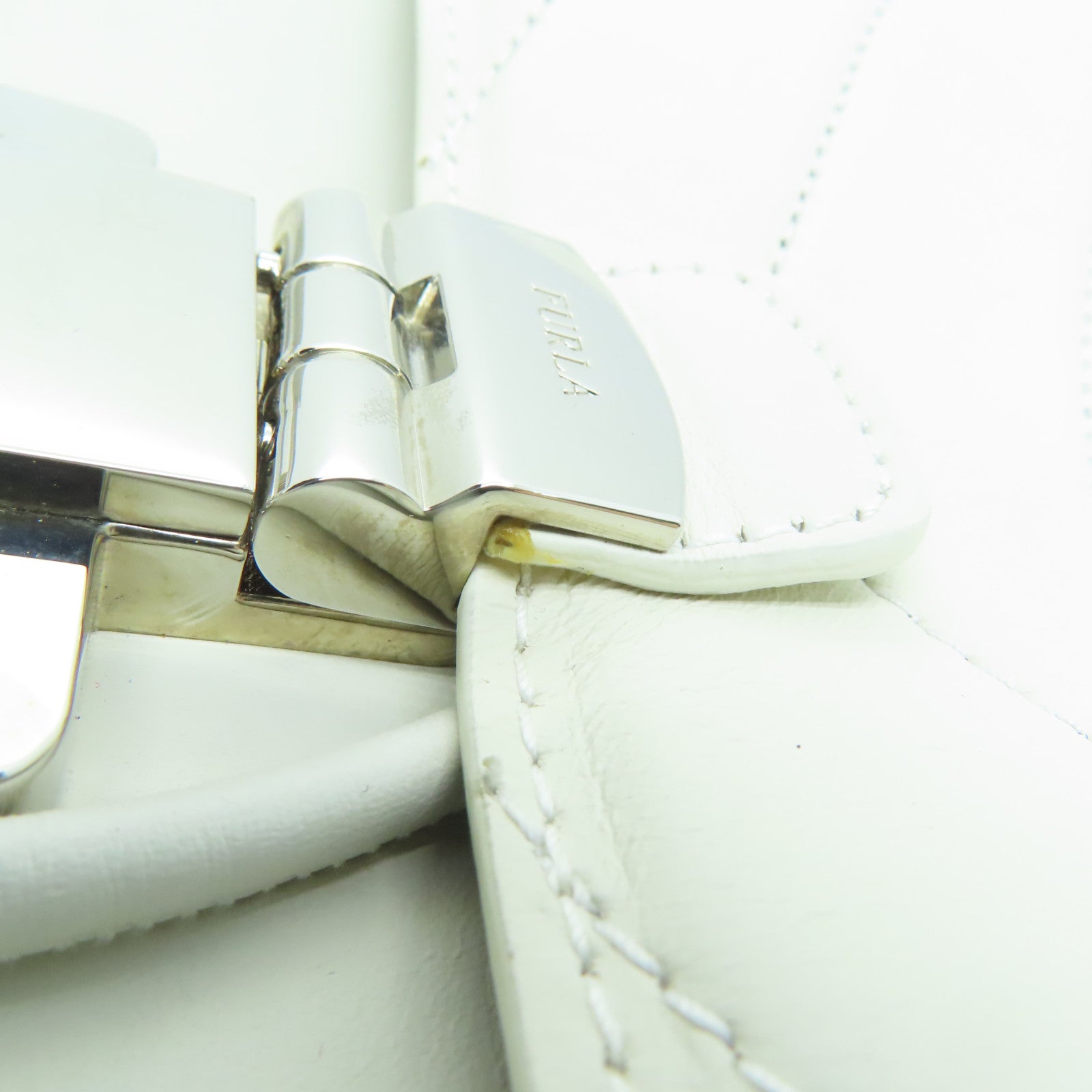 Furla Leather Backpack Silver Buckle White