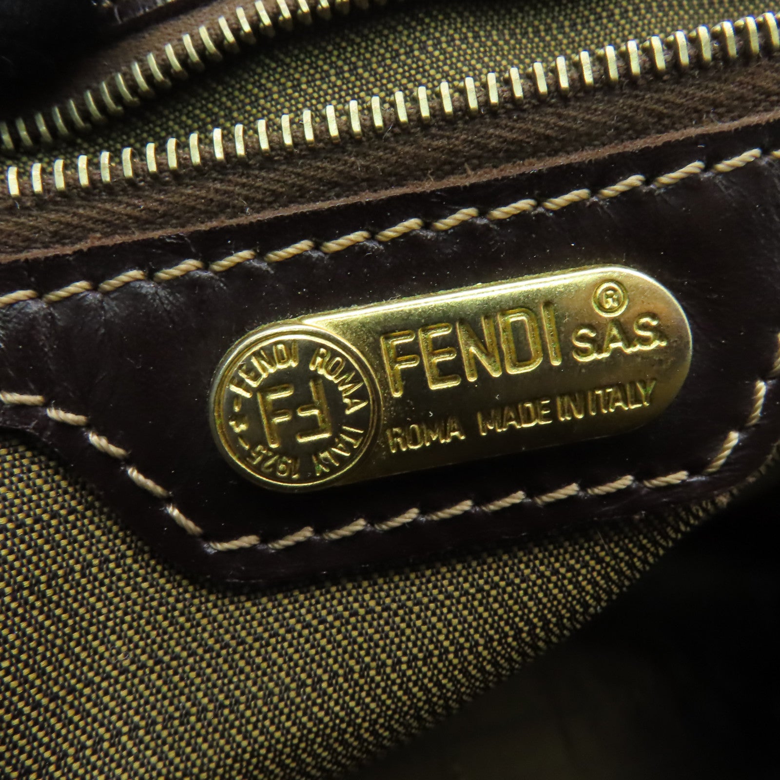 FENDI 帆布Shoulder Bag金扣手挽肩背兩用袋棕色