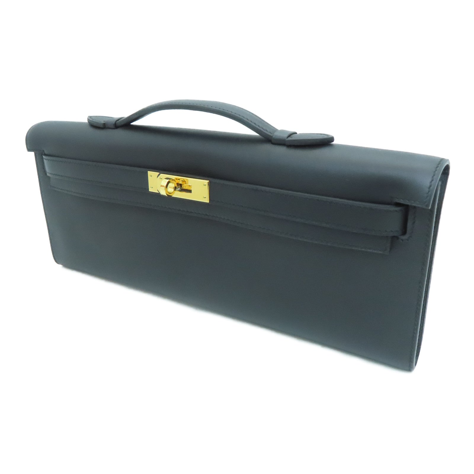 HERMES Swift皮革Kelly Cut金扣手挽袋Noir/黑色