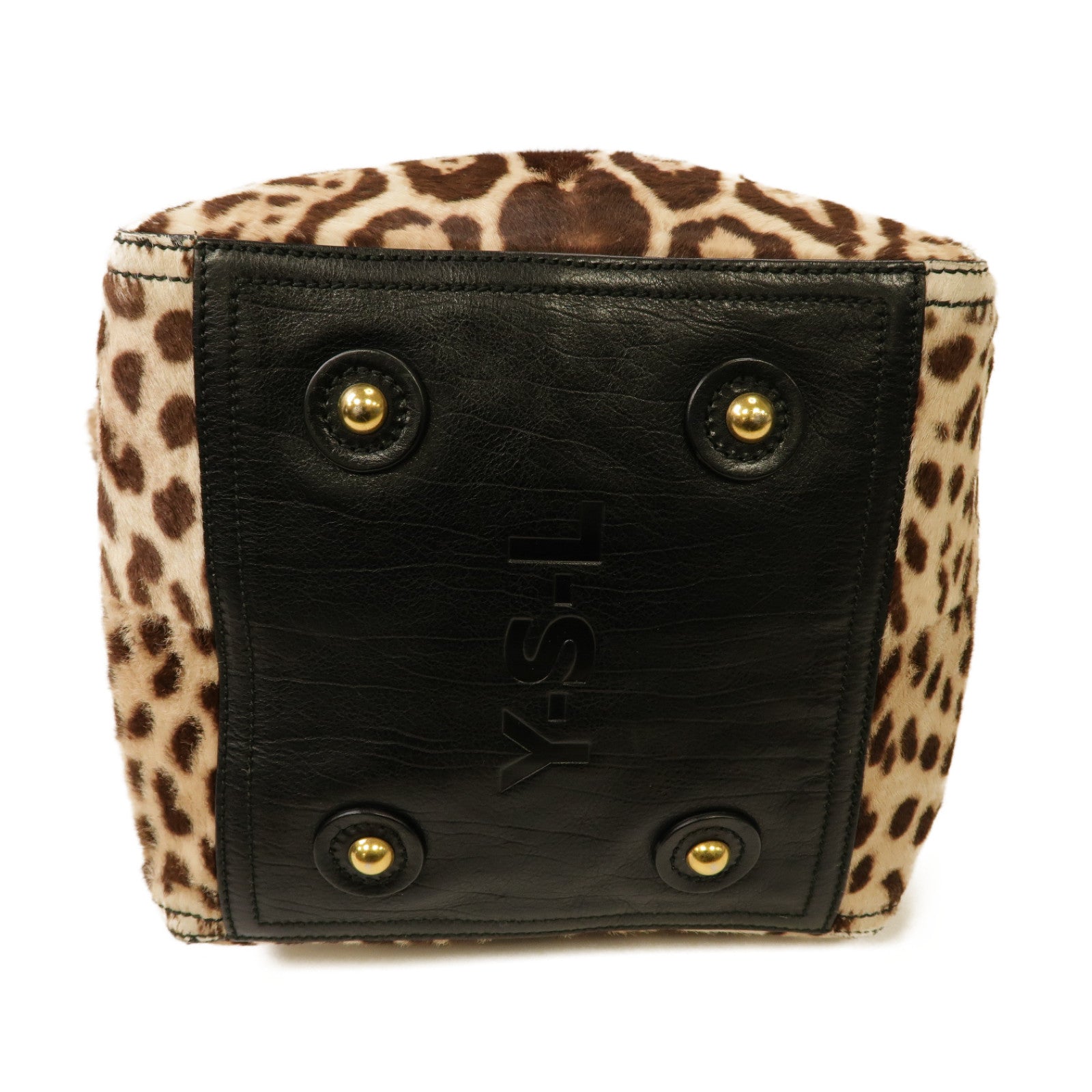 YVES SAINT LAURENT 皮革Tote Bag金扣手挽袋啡色/米色