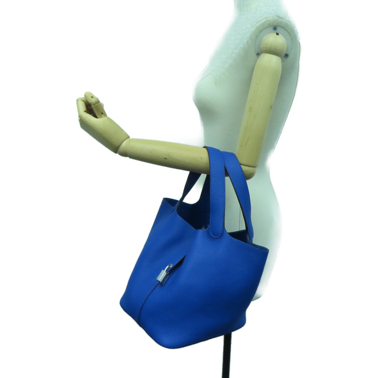 HERMES 【激減優惠】Clemence皮革Picotin MM Tote Bag銀扣手挽袋Bleu Royal藍色