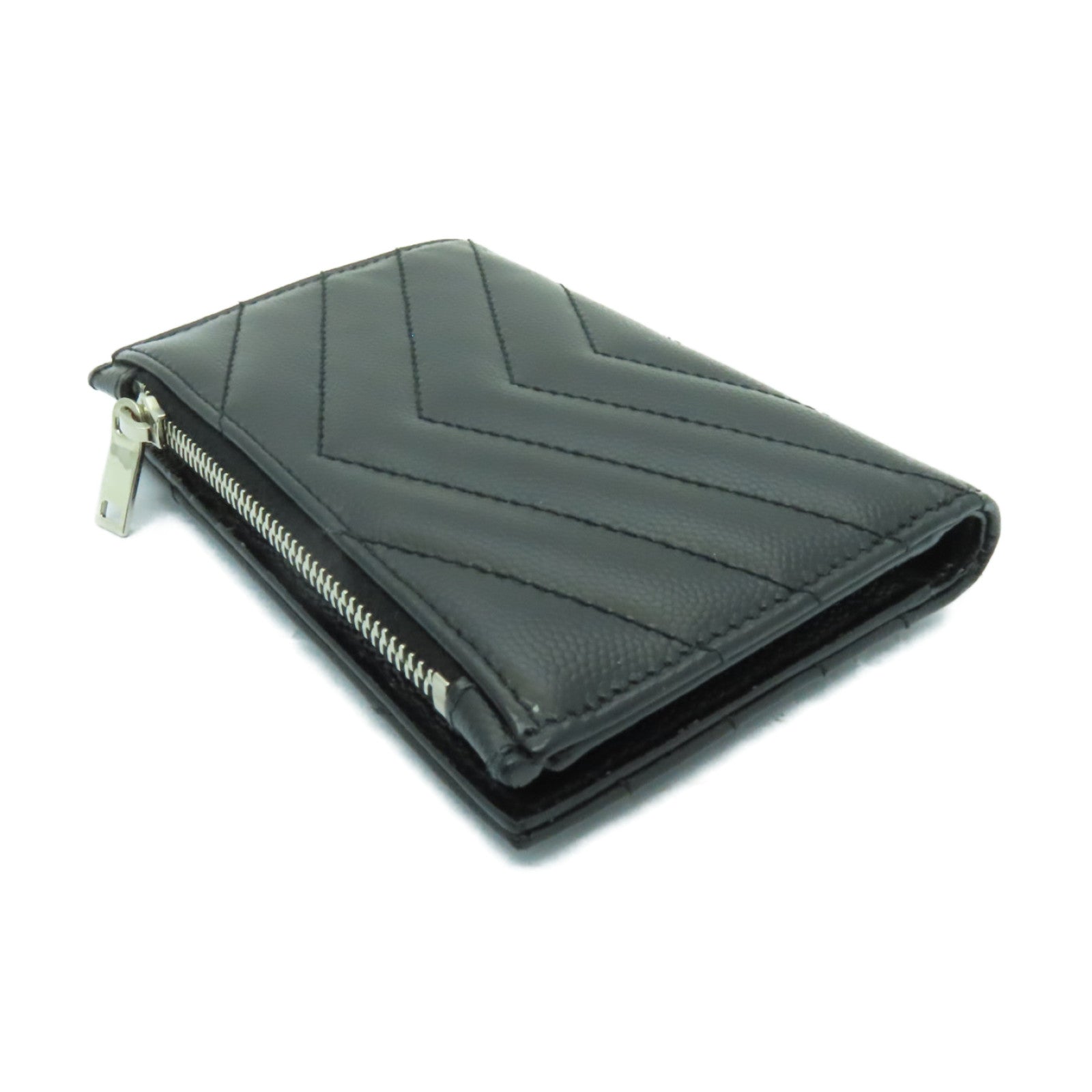 SAINT LAURENT 牛皮皮革Wallet銀扣錢包黒色