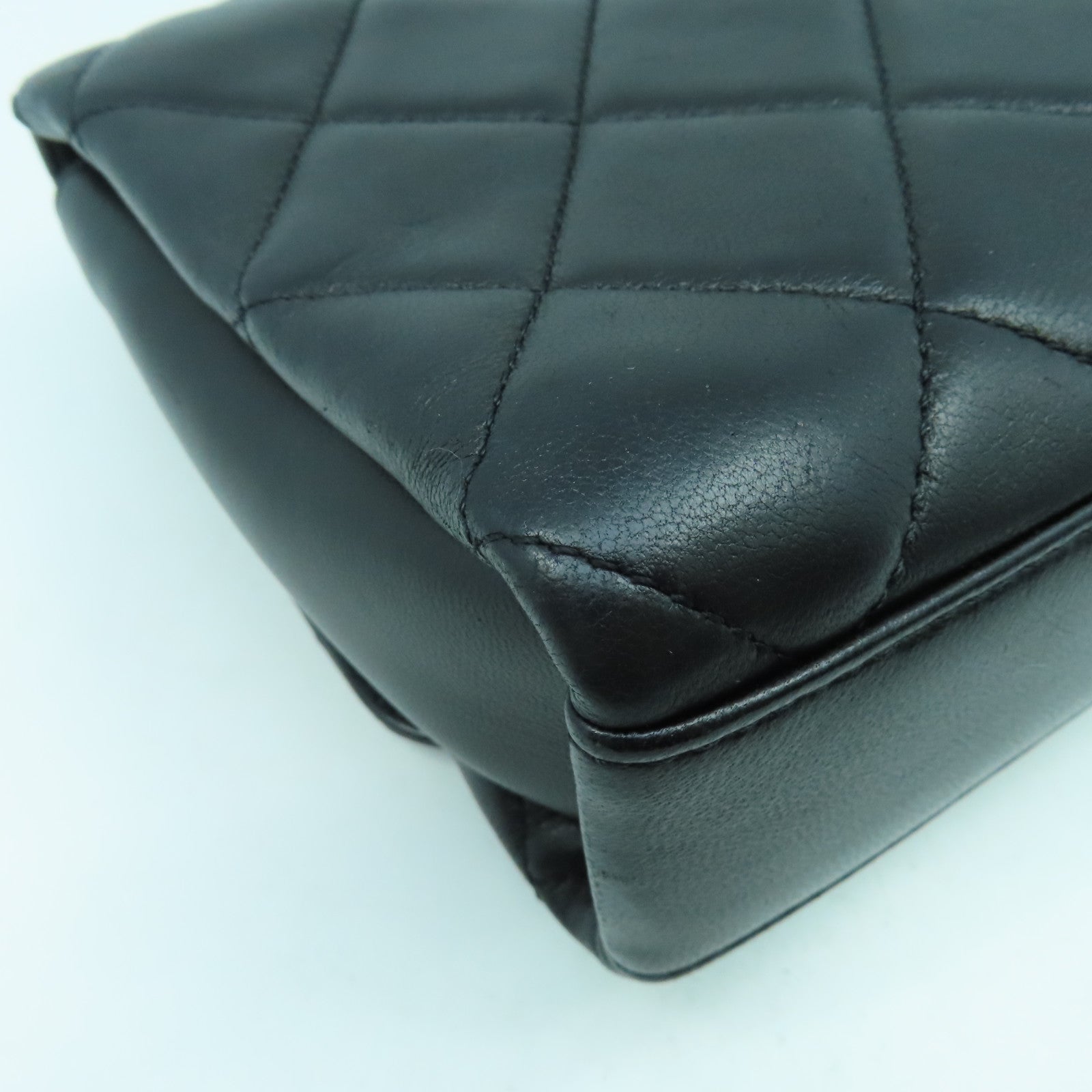 CHANEL 菱格羊皮皮革Shoulder Bag金扣手挽肩背兩用袋黑色