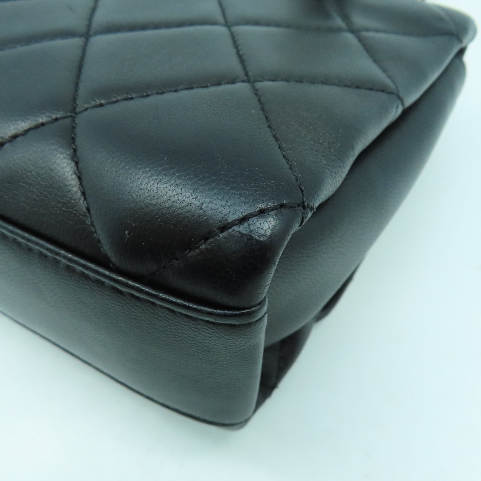 CHANEL 菱格羊皮皮革Shoulder Bag金扣手挽肩背兩用袋黑色