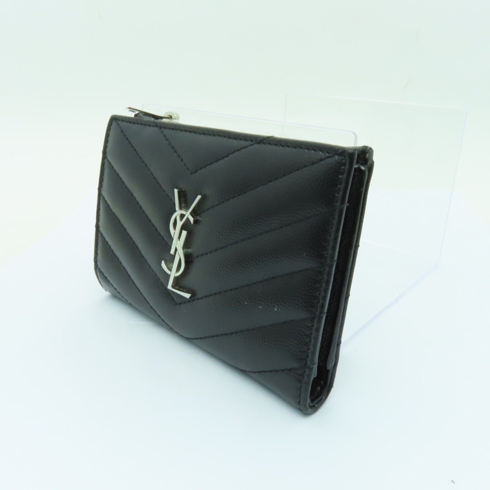 SAINT LAURENT 牛皮皮革Wallet銀扣錢包黒色