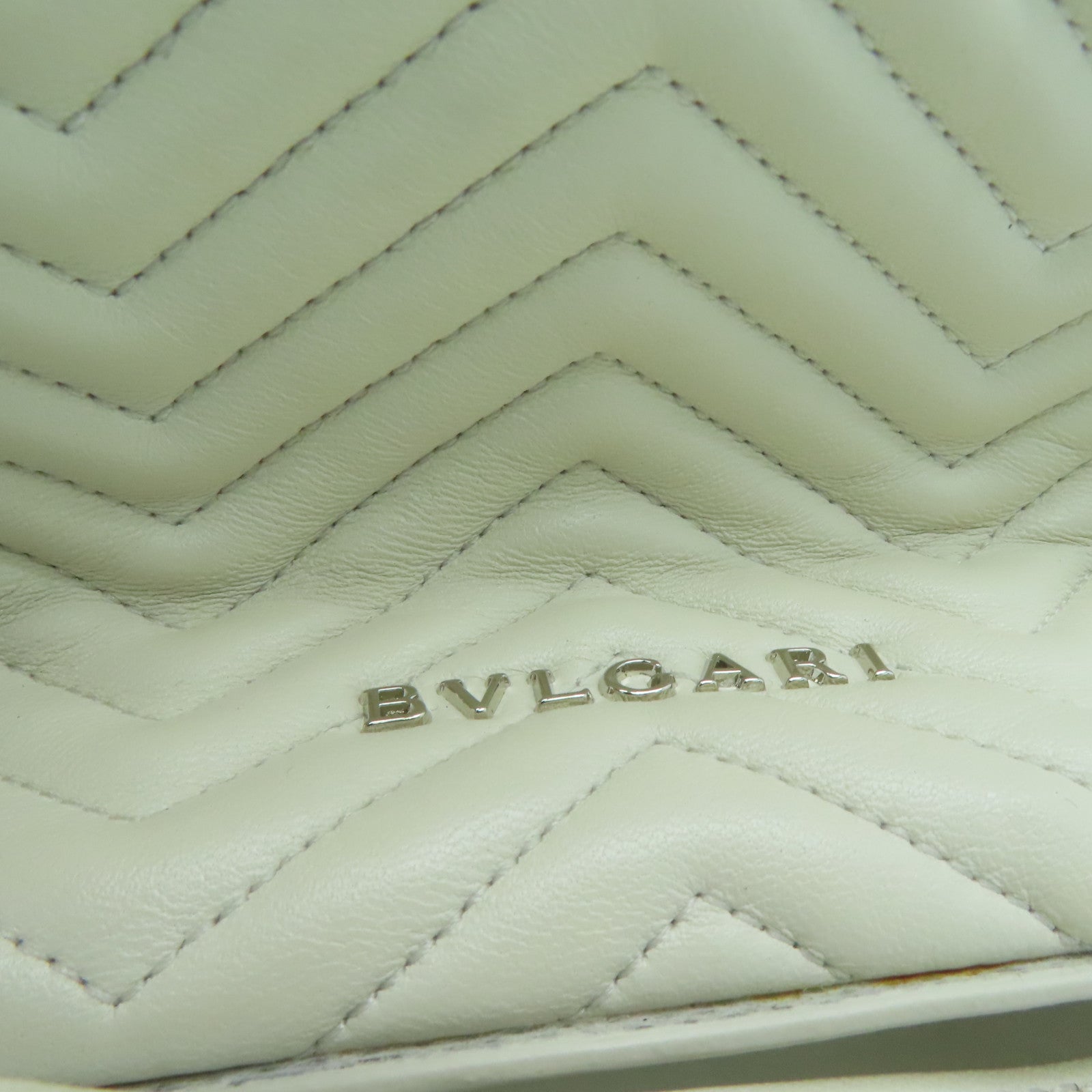 BVLGARI [sharp discount] twill cowhide leather Backpack silver buckle backpack white