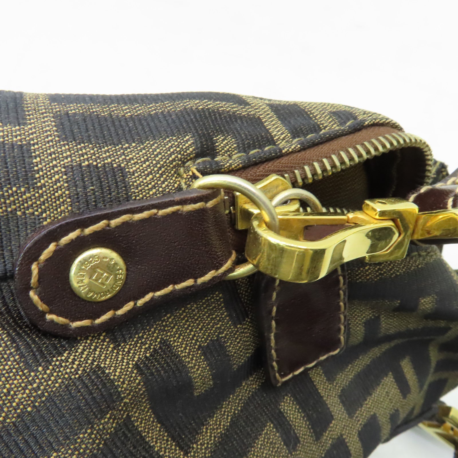 FENDI 帆布Shoulder Bag金扣手挽肩背兩用袋棕色