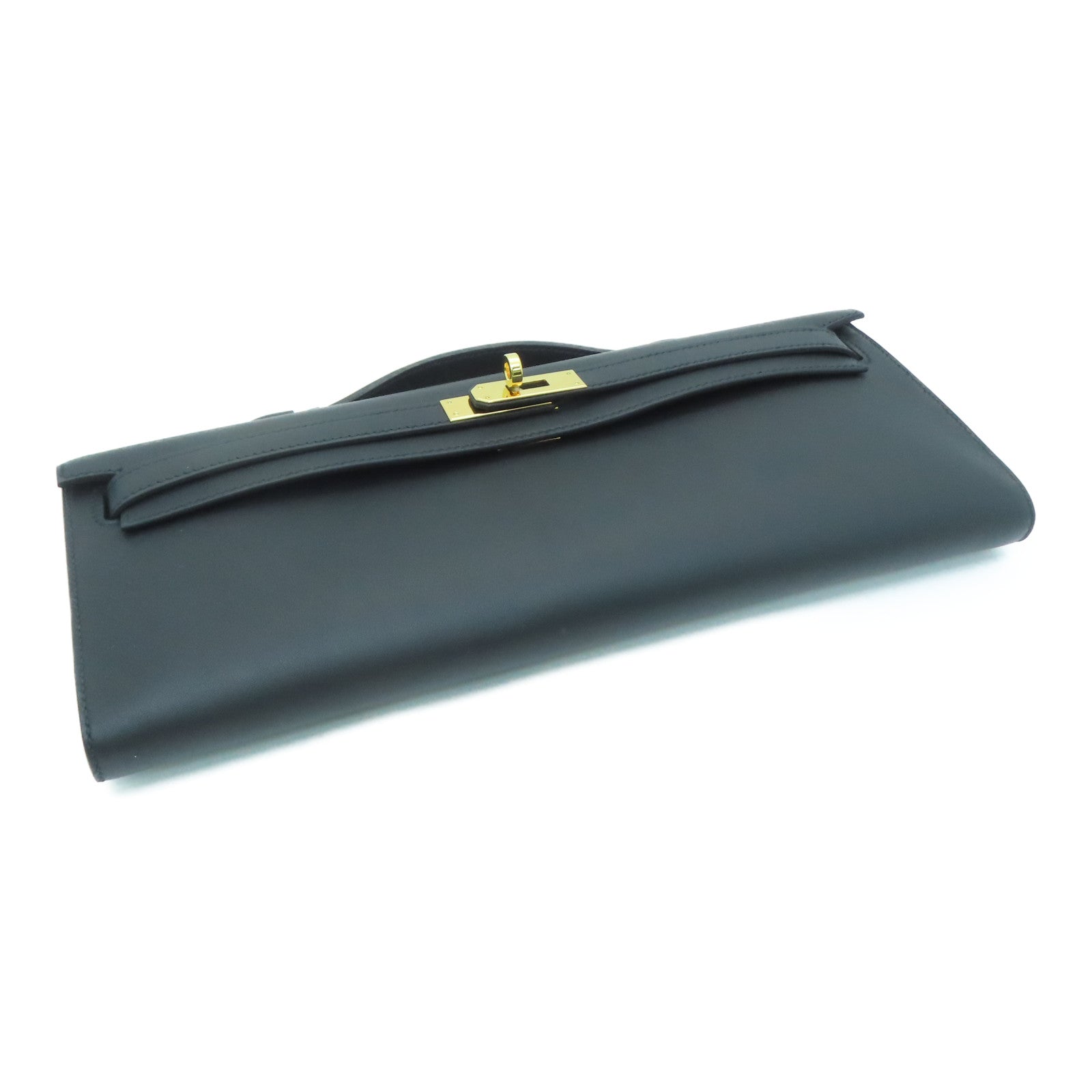 HERMES Swift皮革Kelly Cut金扣手挽袋Noir/黑色