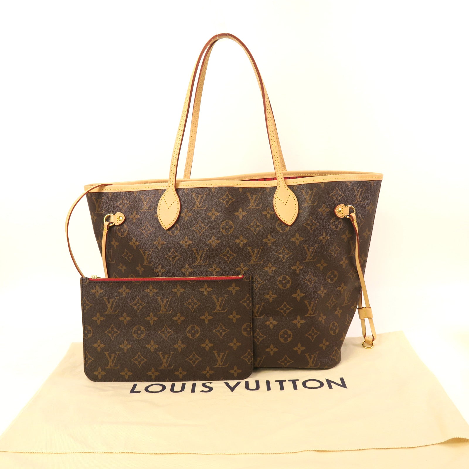 LOUIS VUITTON Monogram Neverfull MM金扣手挽袋啡色