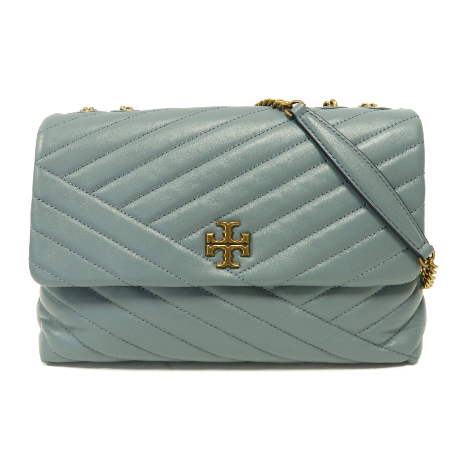 Tory Burch 羊皮皮革Kira Chevron Convertible金扣鏈帶肩背袋藍色