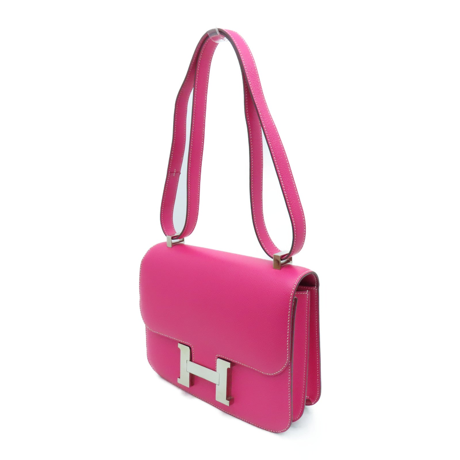HERMES Espom Leather Constance 24 Silver Buckle Shoulder Bag Rose Tyrien