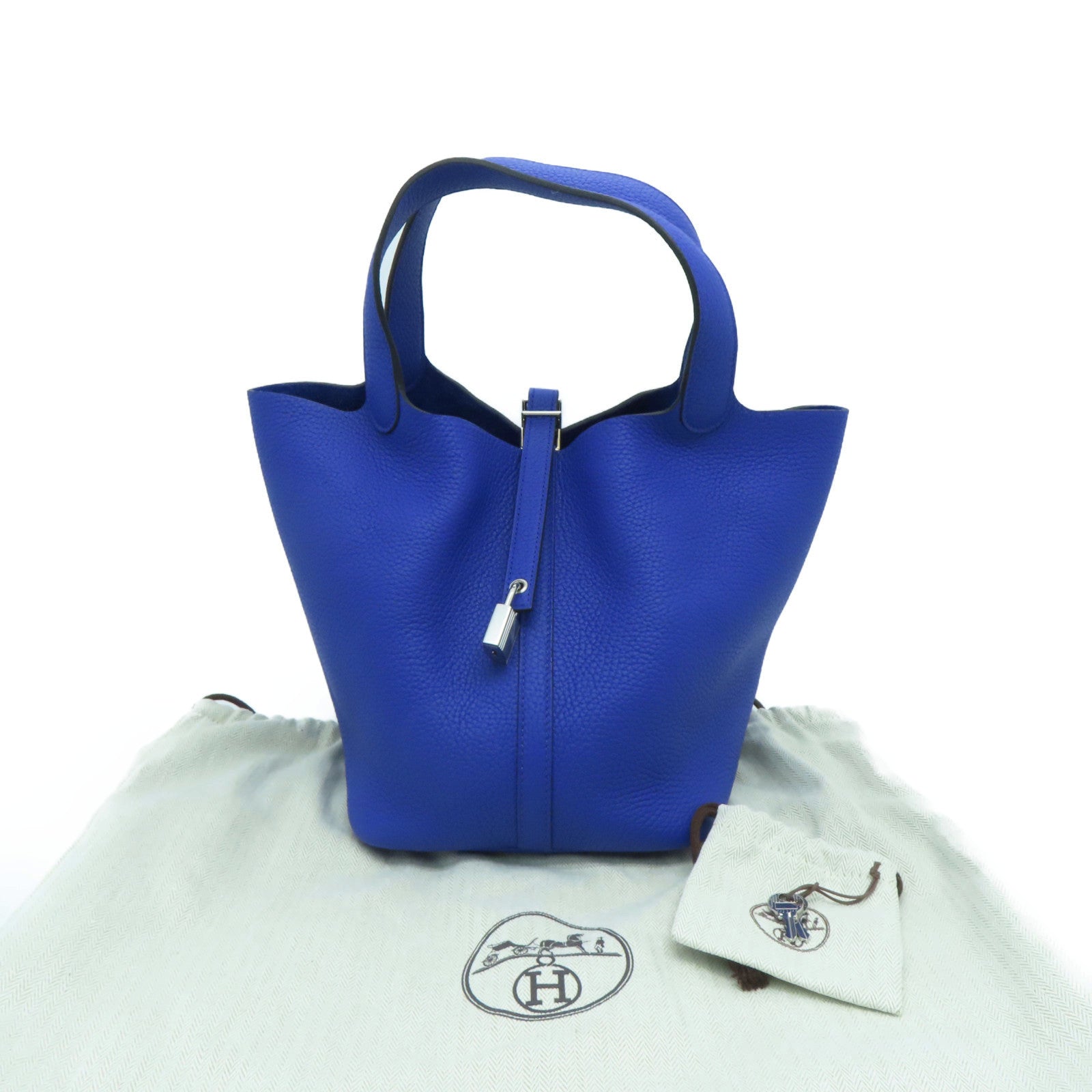 HERMES 【激減優惠】Clemence皮革Picotin MM Tote Bag銀扣手挽袋Bleu Royal藍色