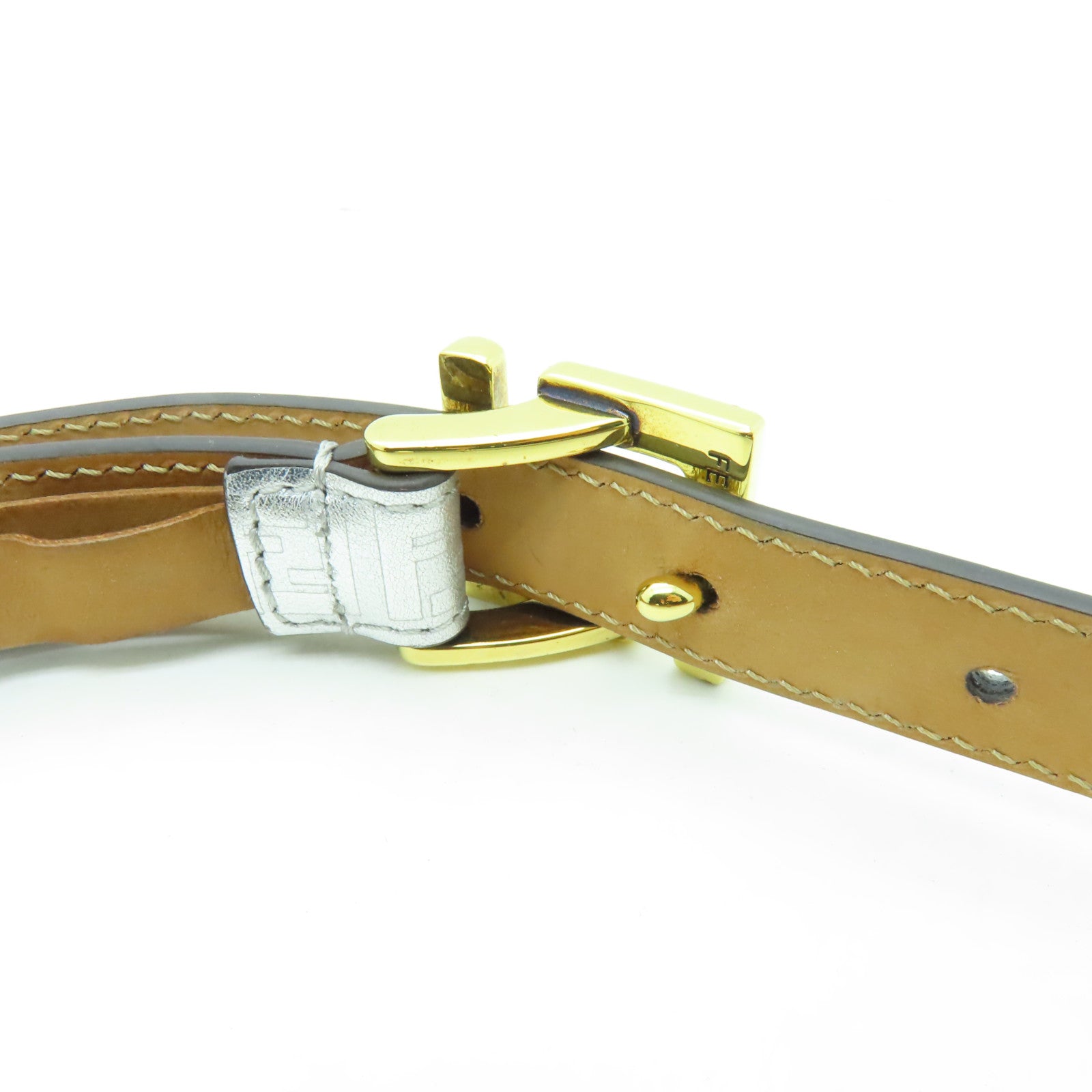 FENDI 皮革Belt金扣皮帶銀色